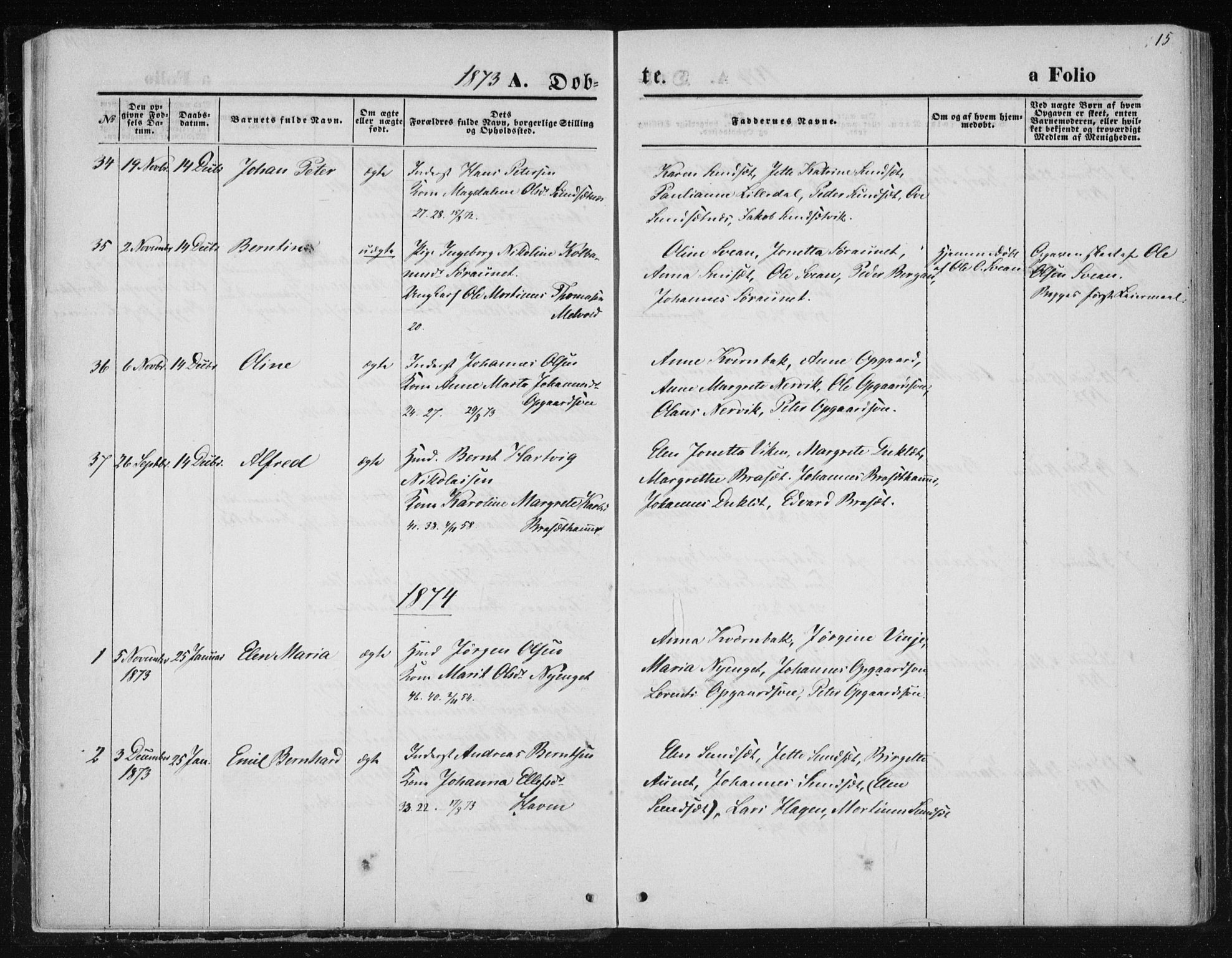 Ministerialprotokoller, klokkerbøker og fødselsregistre - Nord-Trøndelag, AV/SAT-A-1458/733/L0324: Parish register (official) no. 733A03, 1870-1883, p. 15