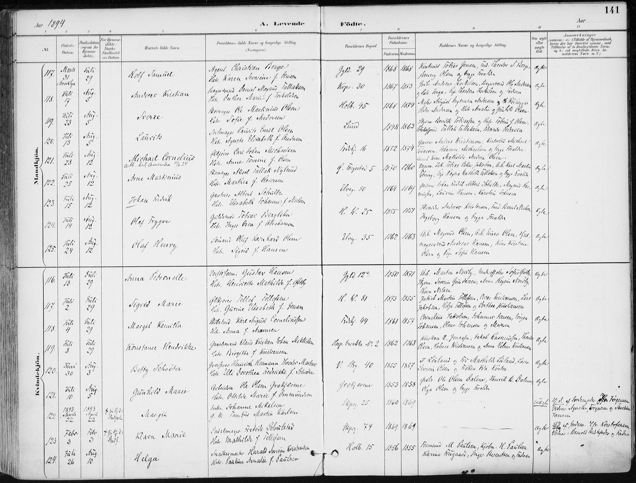 Kristiansand domprosti, AV/SAK-1112-0006/F/Fa/L0019: Parish register (official) no. A 18, 1890-1897, p. 141