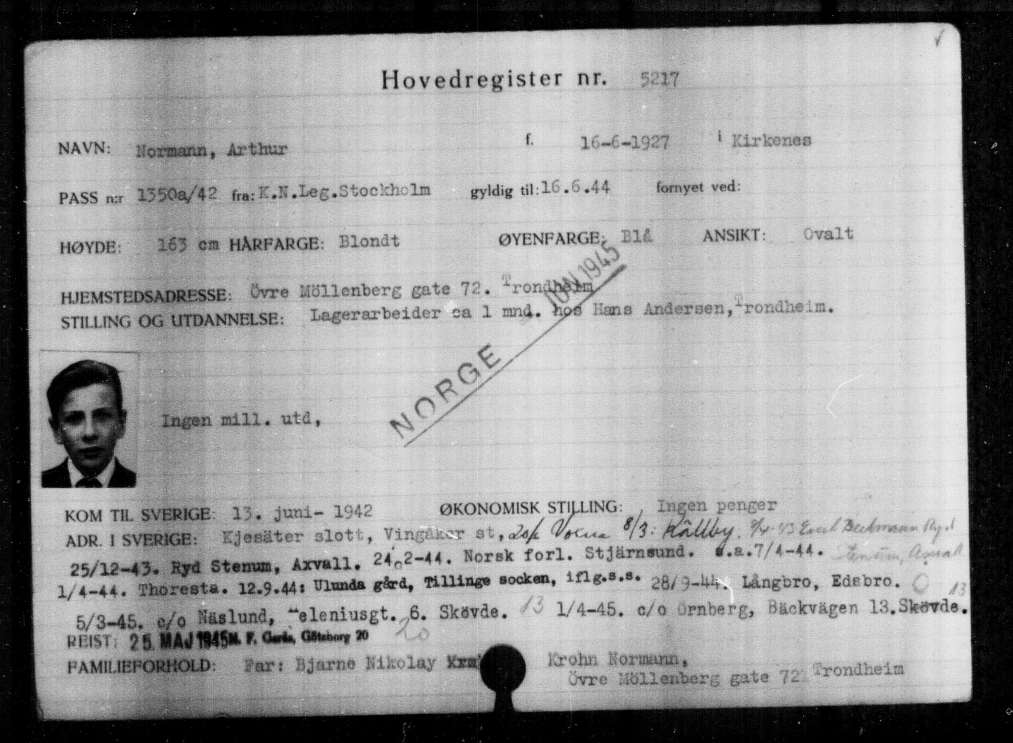 Utenriksstasjonene, Legasjonen i Stockholm, Flyktningkontoret, AV/RA-S-6753/V/Va/L0004: Kjesäterkartoteket, flyktninger med registreringsnr. 3496-6610, 1940-1945, p. 1977