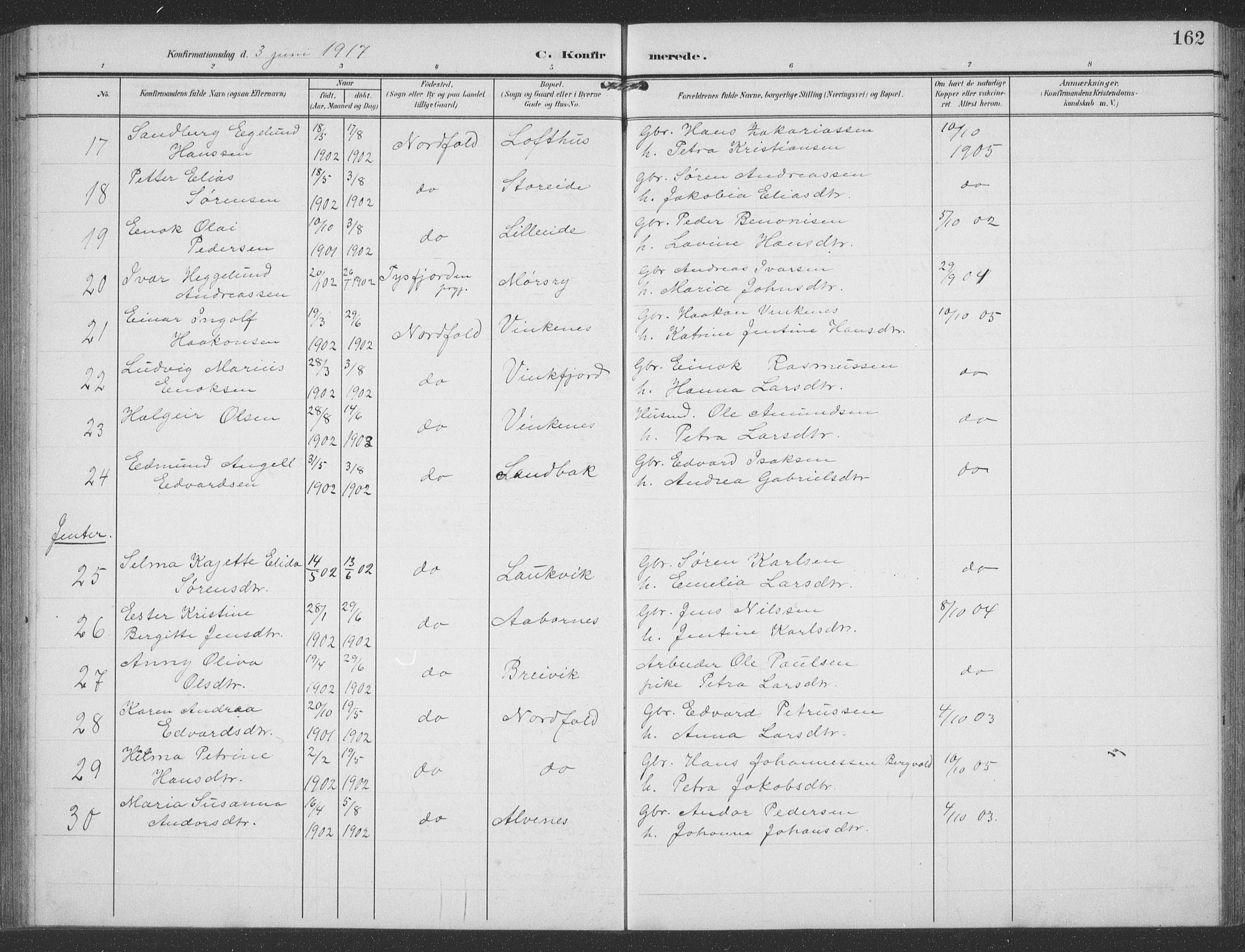 Ministerialprotokoller, klokkerbøker og fødselsregistre - Nordland, AV/SAT-A-1459/858/L0835: Parish register (copy) no. 858C02, 1904-1940, p. 162
