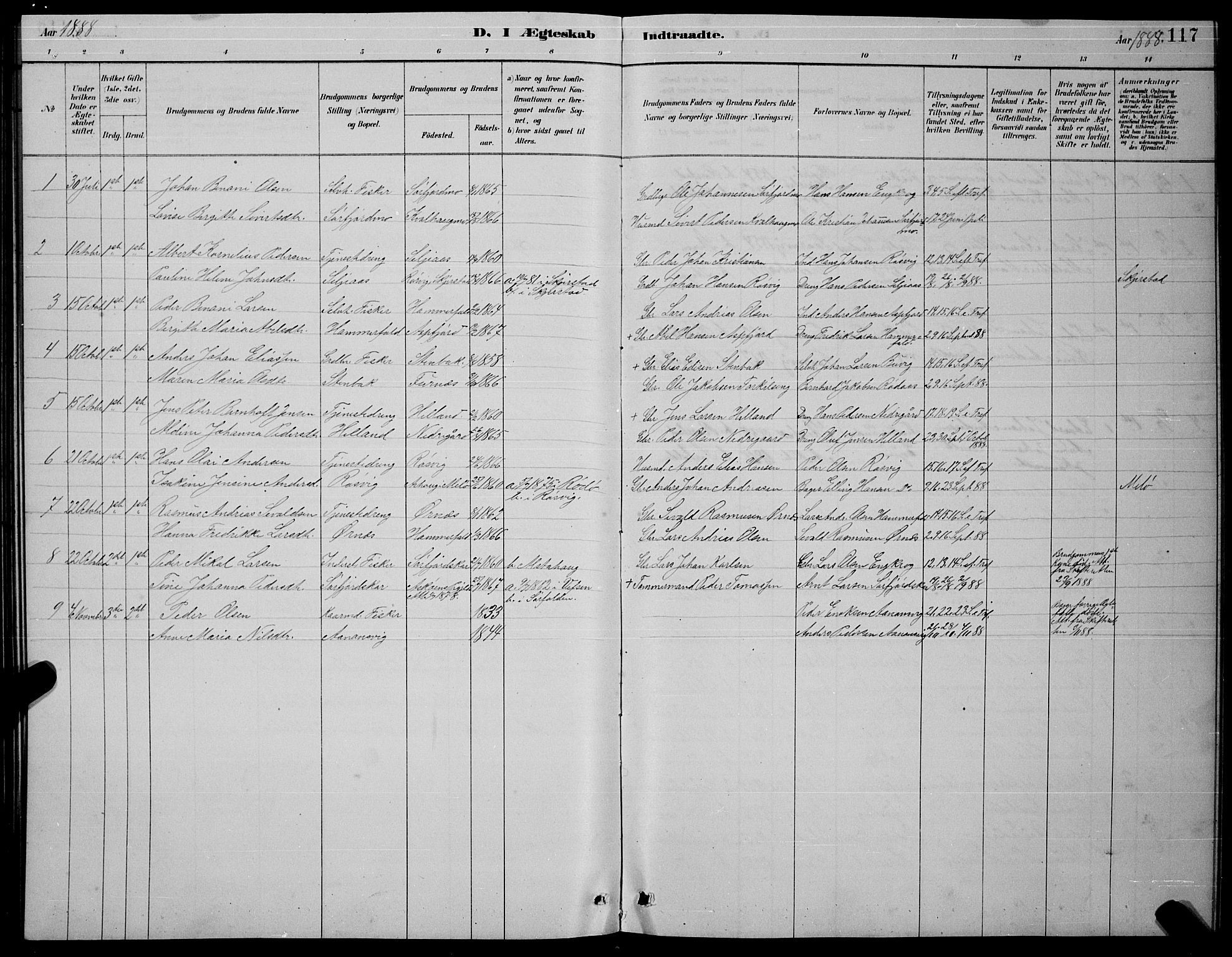 Ministerialprotokoller, klokkerbøker og fødselsregistre - Nordland, AV/SAT-A-1459/854/L0785: Parish register (copy) no. 854C01, 1883-1891, p. 117