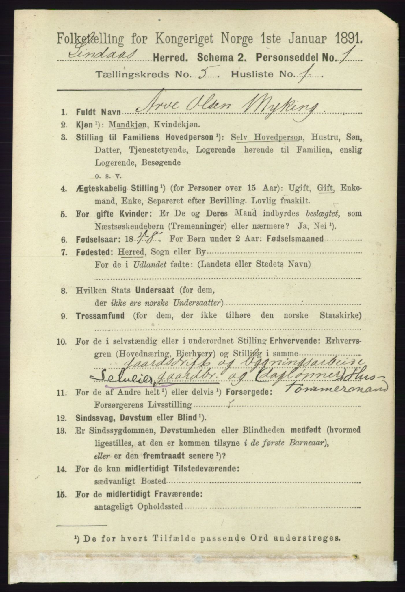 RA, 1891 census for 1263 Lindås, 1891, p. 1445