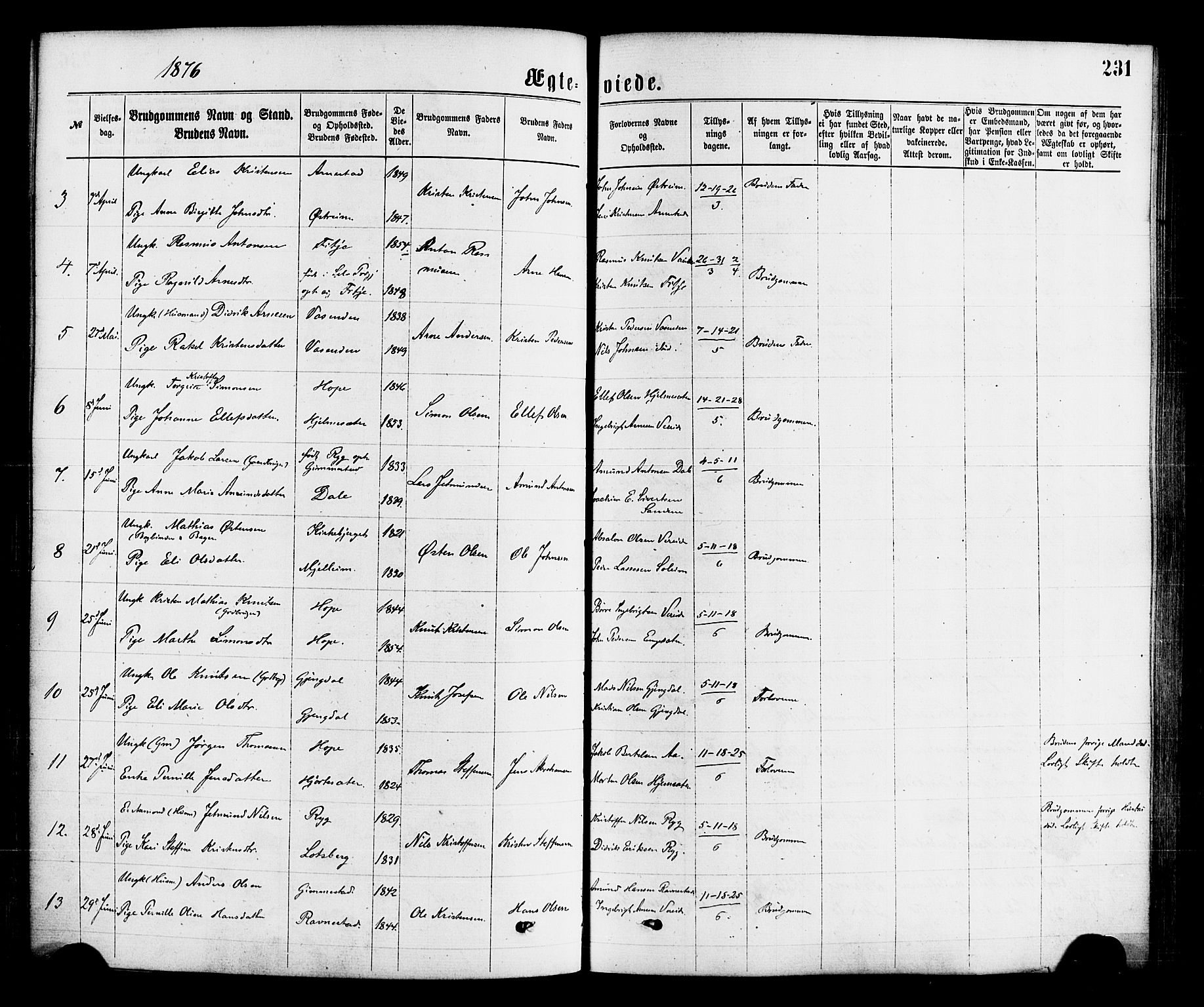 Gloppen sokneprestembete, SAB/A-80101/H/Haa/Haaa/L0010: Parish register (official) no. A 10, 1871-1884, p. 231