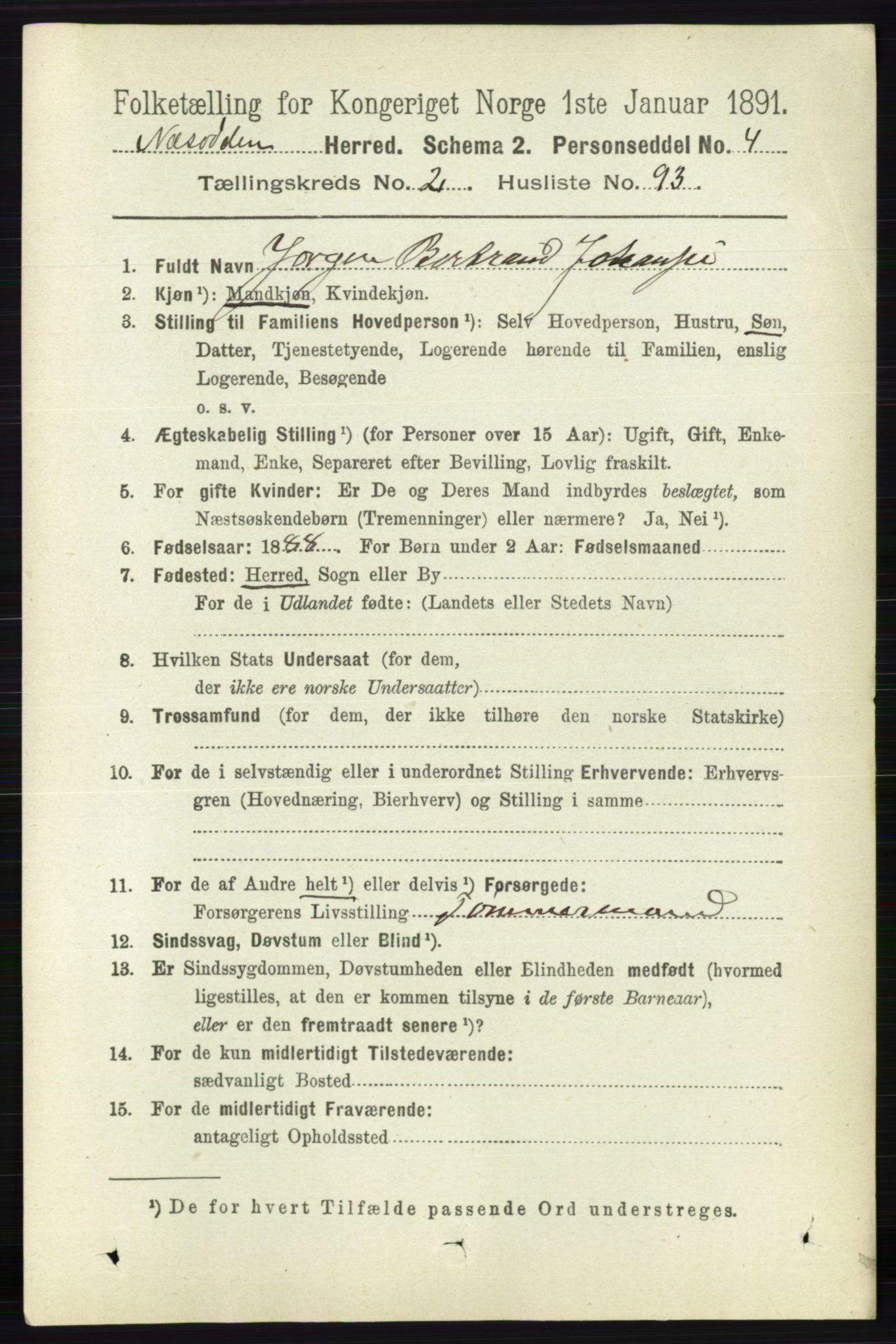 RA, 1891 census for 0216 Nesodden, 1891, p. 958