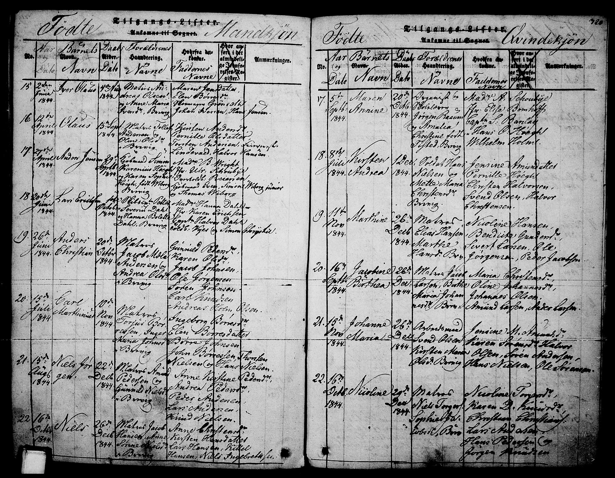 Brevik kirkebøker, SAKO/A-255/F/Fa/L0004: Parish register (official) no. 4, 1814-1846, p. 320