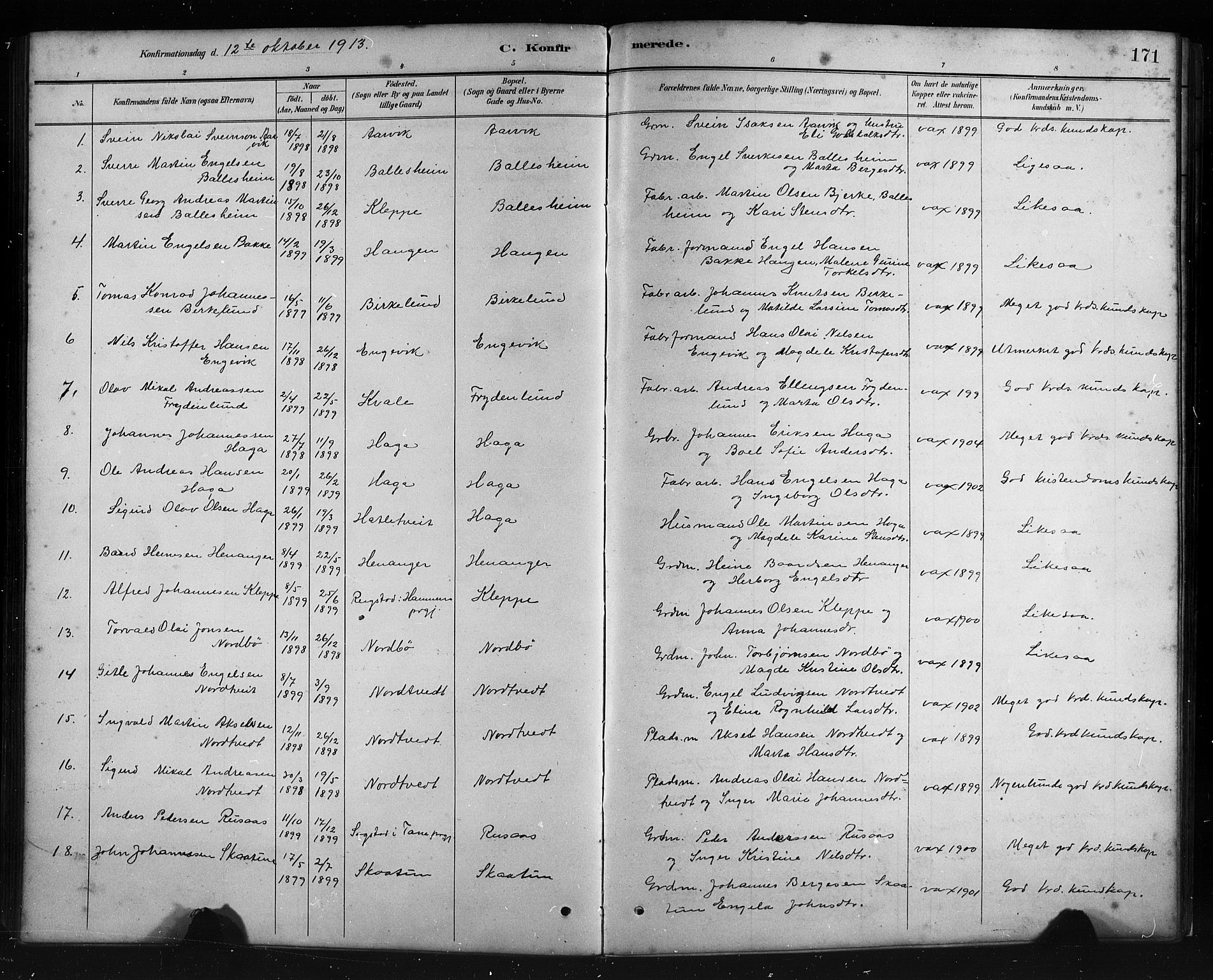 Fusa sokneprestembete, SAB/A-75401/H/Hab: Parish register (copy) no. C 2, 1886-1926, p. 171