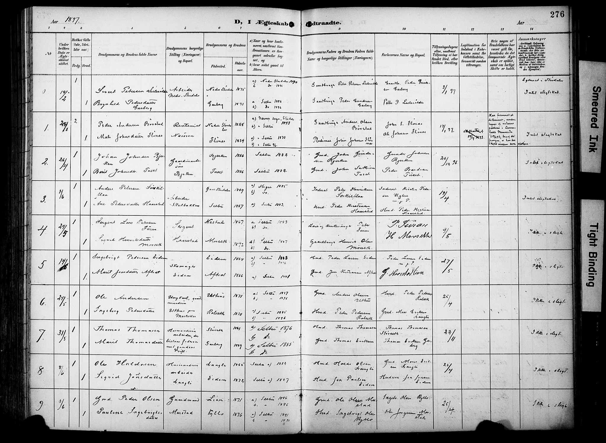 Ministerialprotokoller, klokkerbøker og fødselsregistre - Sør-Trøndelag, SAT/A-1456/695/L1149: Parish register (official) no. 695A09, 1891-1902, p. 276