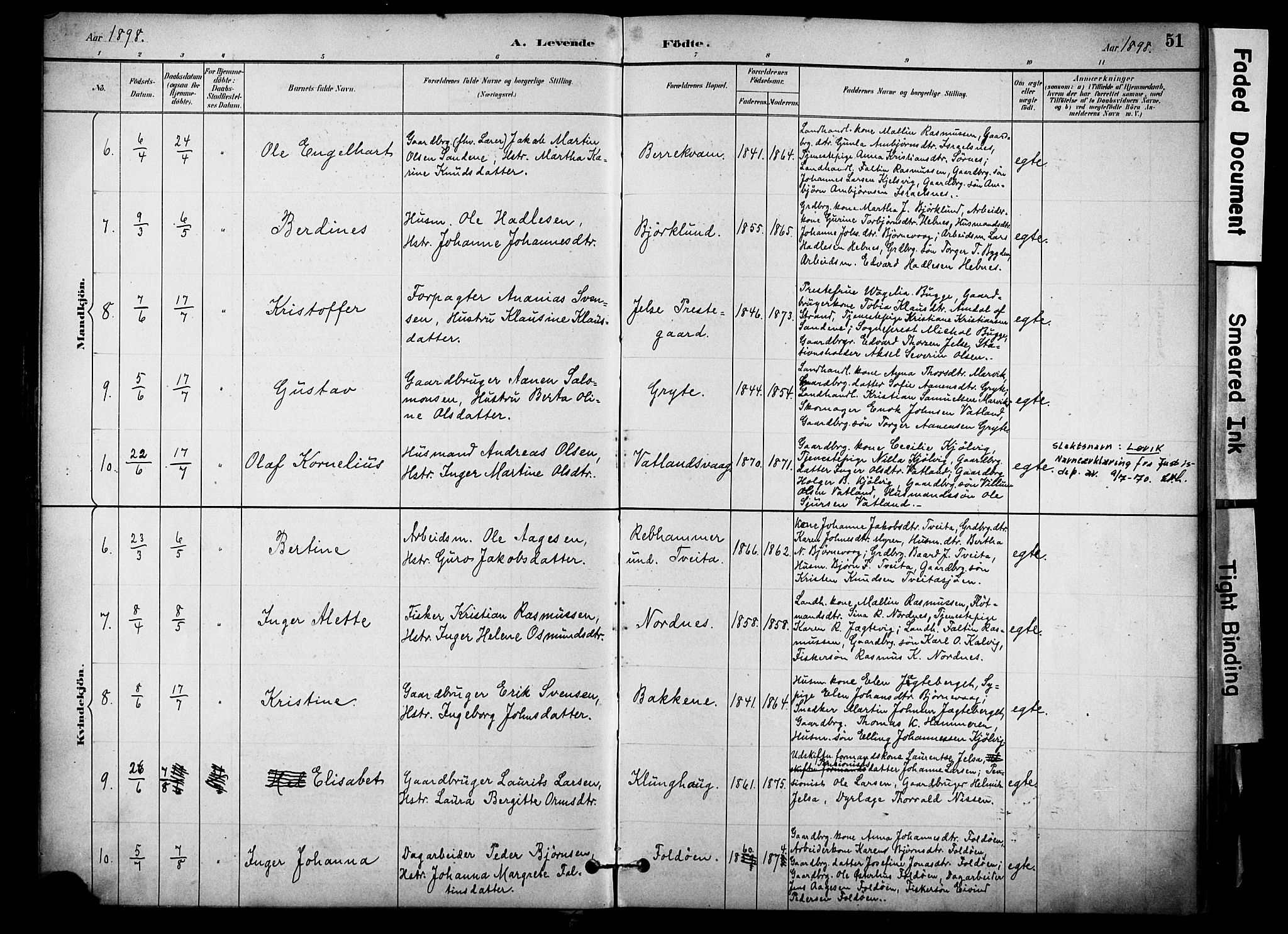 Jelsa sokneprestkontor, AV/SAST-A-101842/01/IV: Parish register (official) no. A 10, 1884-1906, p. 51