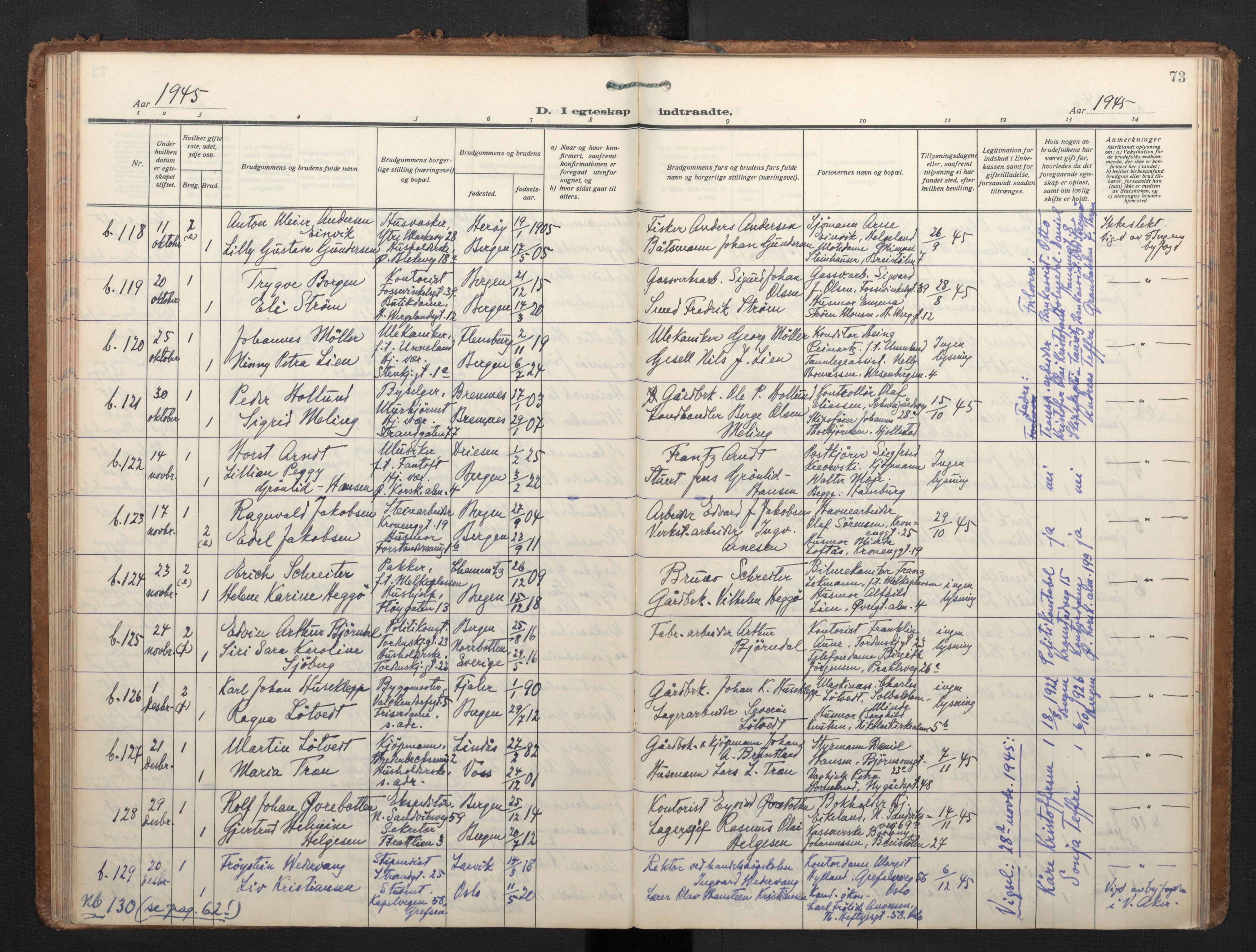 Korskirken sokneprestembete, AV/SAB-A-76101/H/Haa/L0040: Parish register (official) no. D 7, 1938-1952, p. 72b-73a