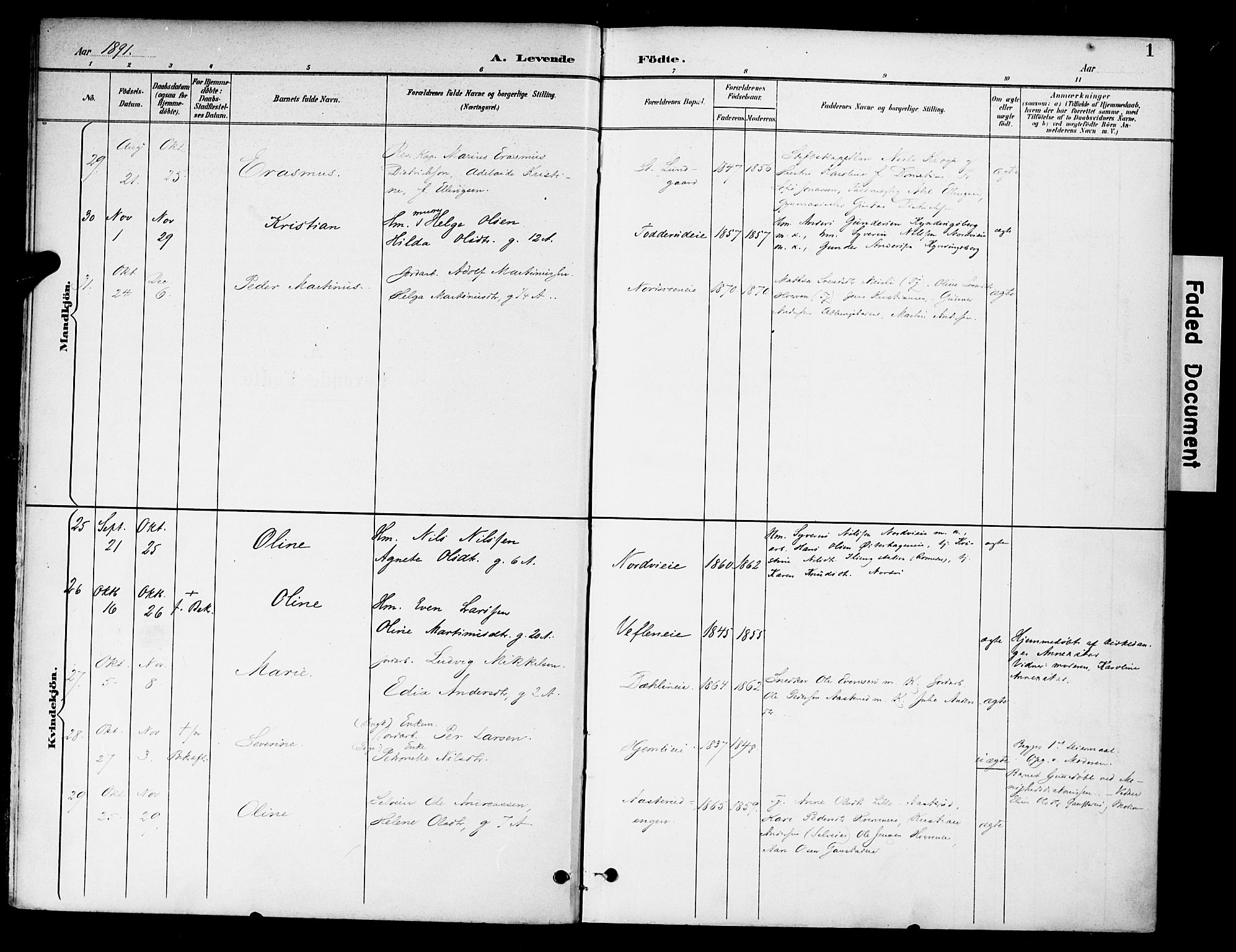 Stange prestekontor, SAH/PREST-002/K/L0021: Parish register (official) no. 21, 1891-1902, p. 1