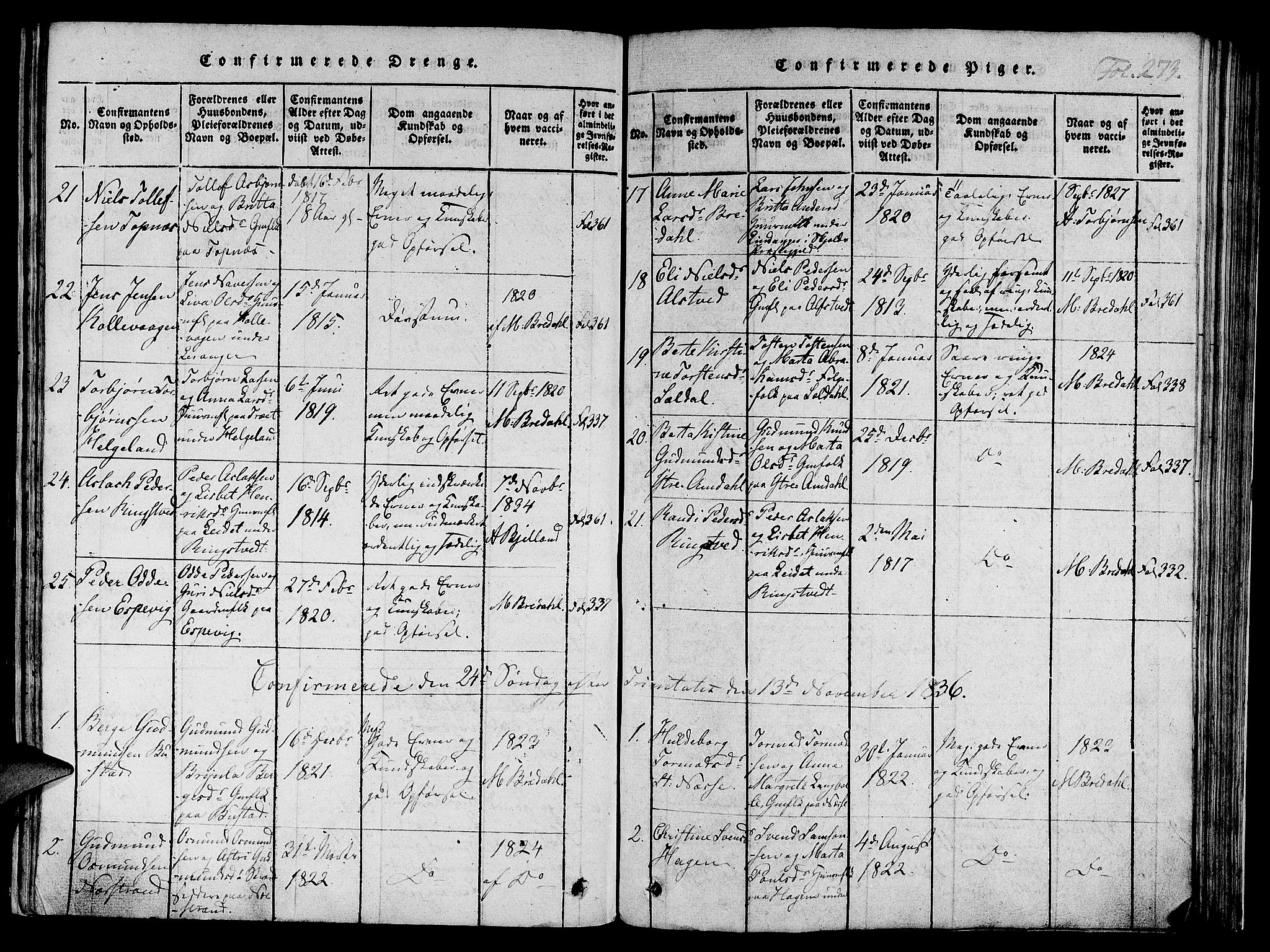 Nedstrand sokneprestkontor, AV/SAST-A-101841/01/IV: Parish register (official) no. A 6, 1816-1838, p. 273