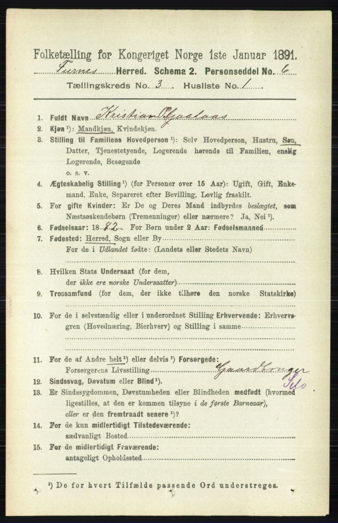 RA, Census 1891 for 0413 Furnes herred, 1891, p. 1637