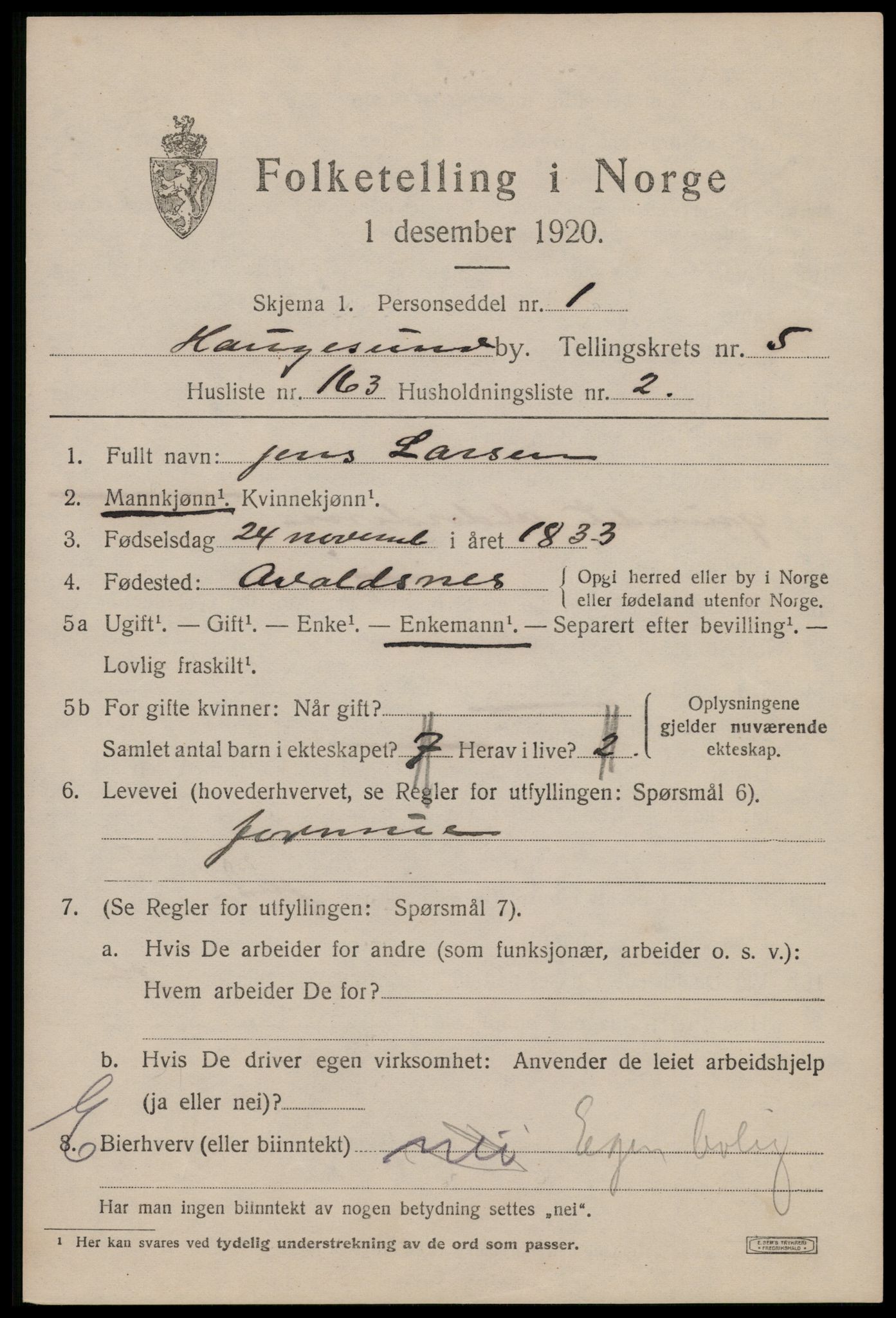 SAST, 1920 census for Haugesund, 1920, p. 21117