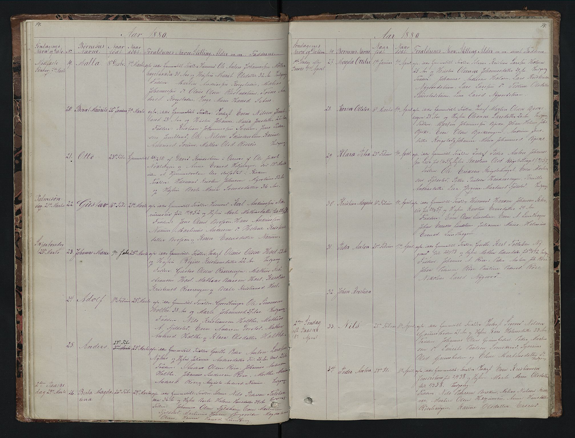 Vestre Toten prestekontor, AV/SAH-PREST-108/H/Ha/Hab/L0007: Parish register (copy) no. 7, 1872-1900, p. 74-75