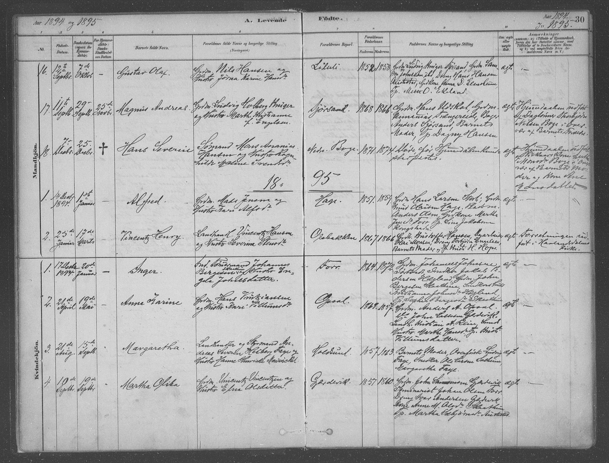 Fusa sokneprestembete, SAB/A-75401/H/Haa: Parish register (official) no. B 1, 1880-1938, p. 30