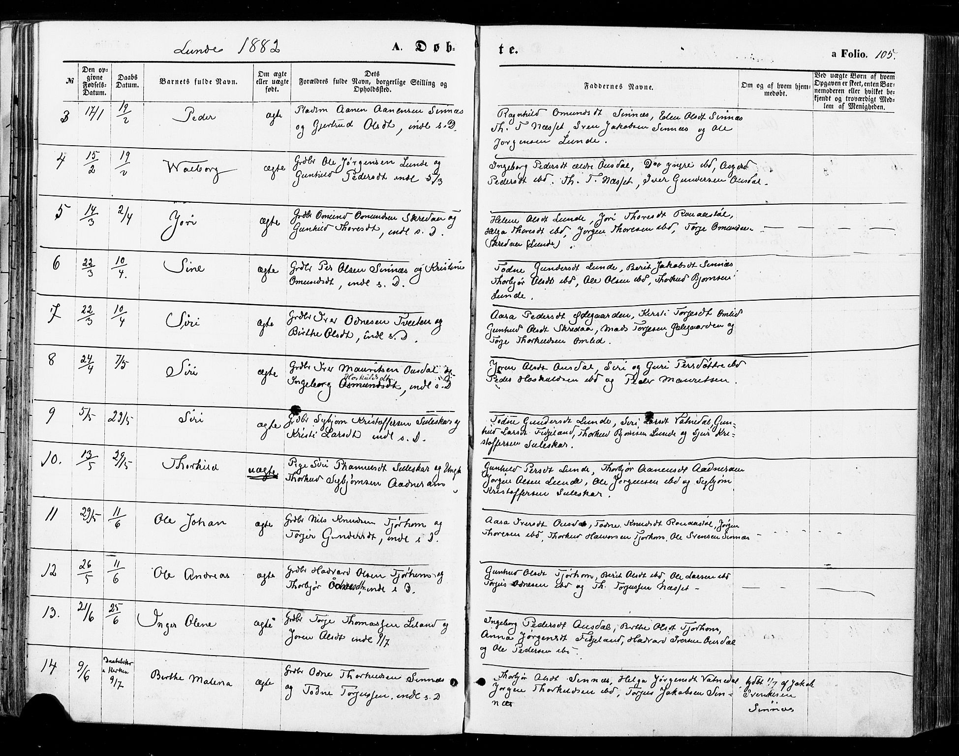 Sirdal sokneprestkontor, AV/SAK-1111-0036/F/Fa/Fab/L0003: Parish register (official) no. A 3, 1874-1886, p. 105