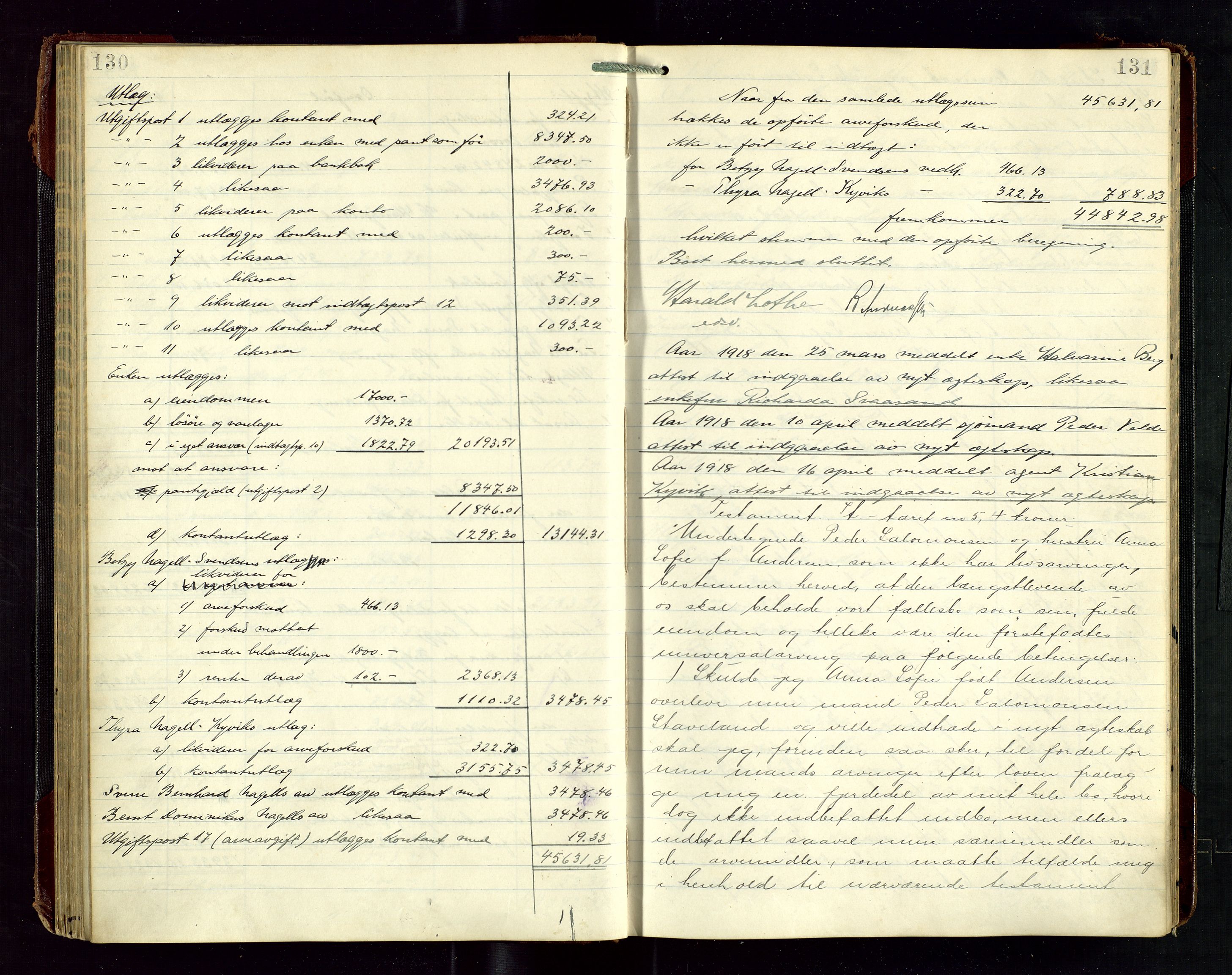 Haugesund tingrett, AV/SAST-A-101415/01/IV/IVD/L0003: Skifteutlodningsprotokoll, med register, 1915-1924, p. 130-131
