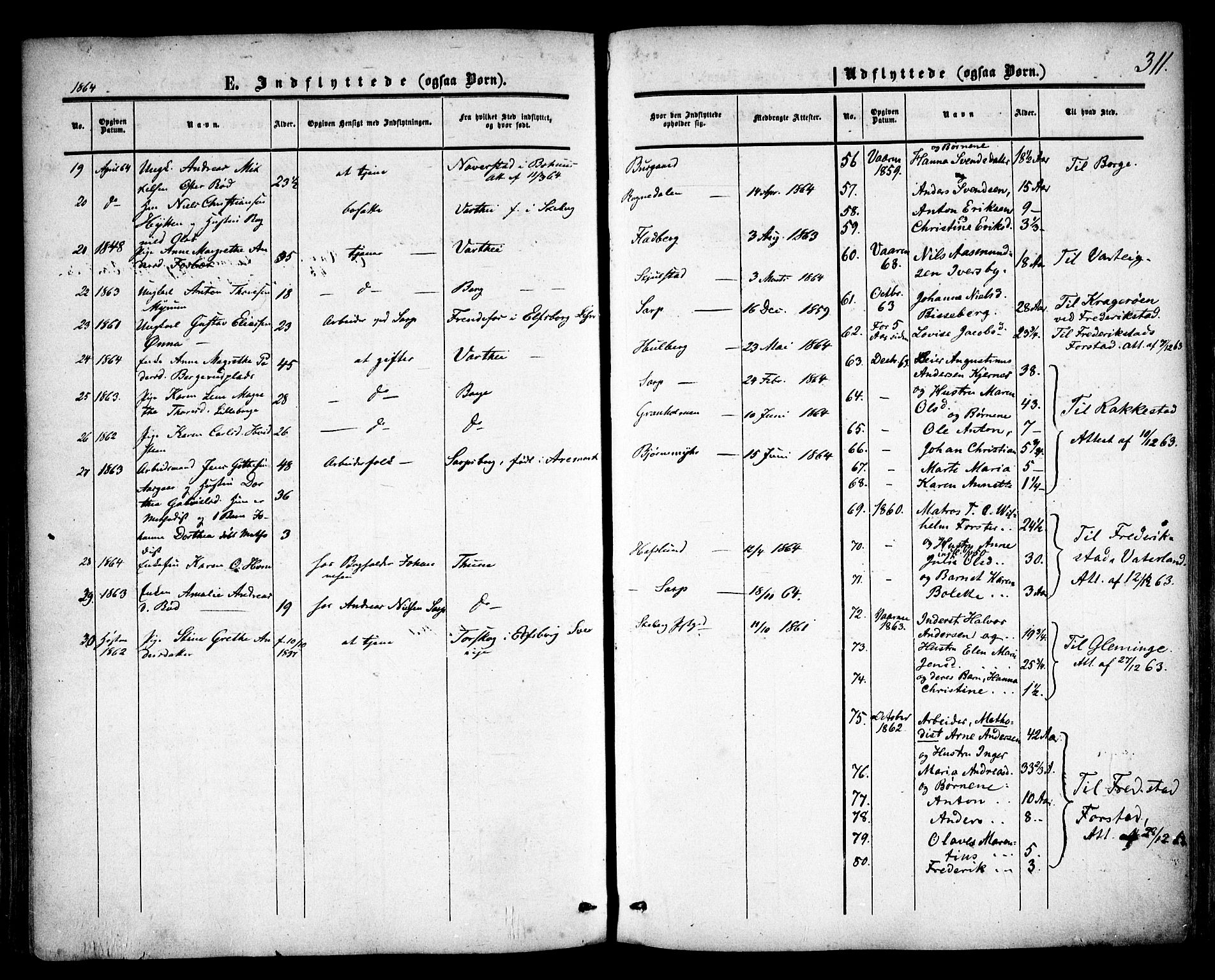 Skjeberg prestekontor Kirkebøker, SAO/A-10923/F/Fa/L0007: Parish register (official) no. I 7, 1859-1868, p. 311