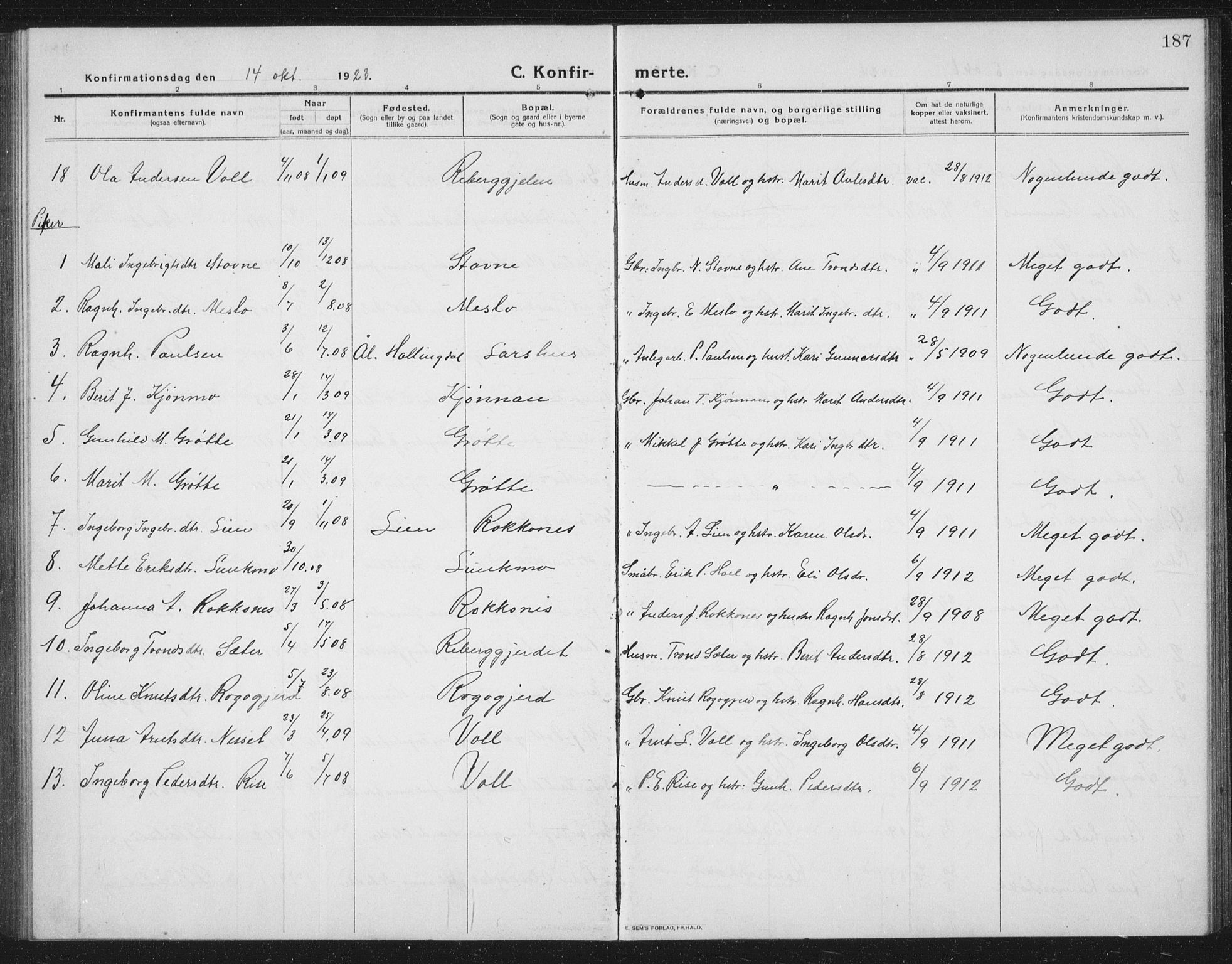 Ministerialprotokoller, klokkerbøker og fødselsregistre - Sør-Trøndelag, SAT/A-1456/674/L0877: Parish register (copy) no. 674C04, 1913-1940, p. 187