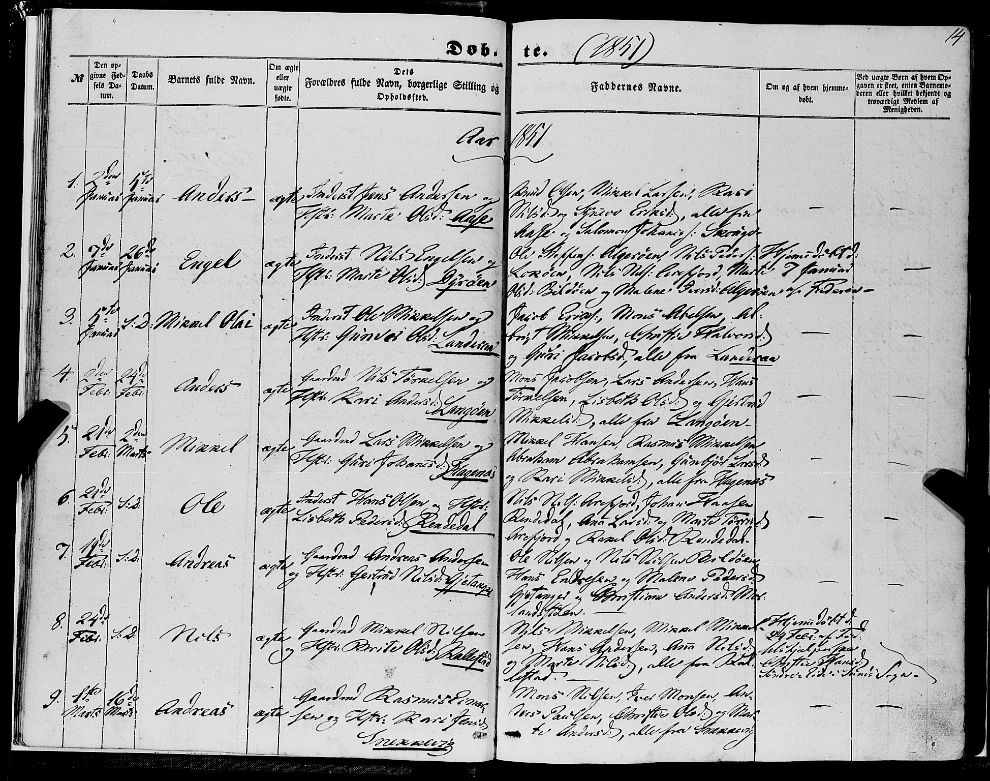 Fjell sokneprestembete, SAB/A-75301/H/Haa: Parish register (official) no. A 2, 1847-1864, p. 14