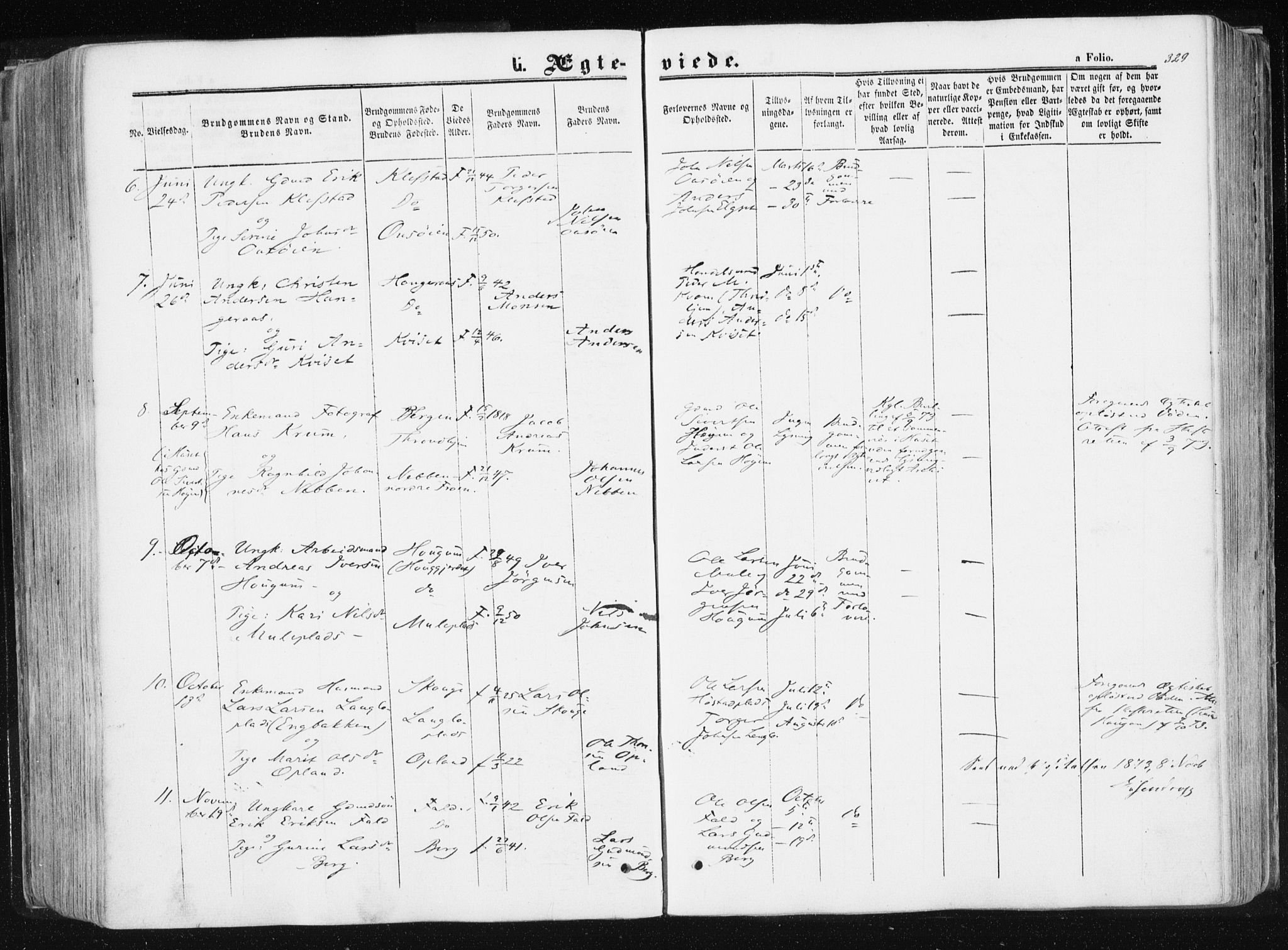 Ministerialprotokoller, klokkerbøker og fødselsregistre - Sør-Trøndelag, SAT/A-1456/612/L0377: Parish register (official) no. 612A09, 1859-1877, p. 329