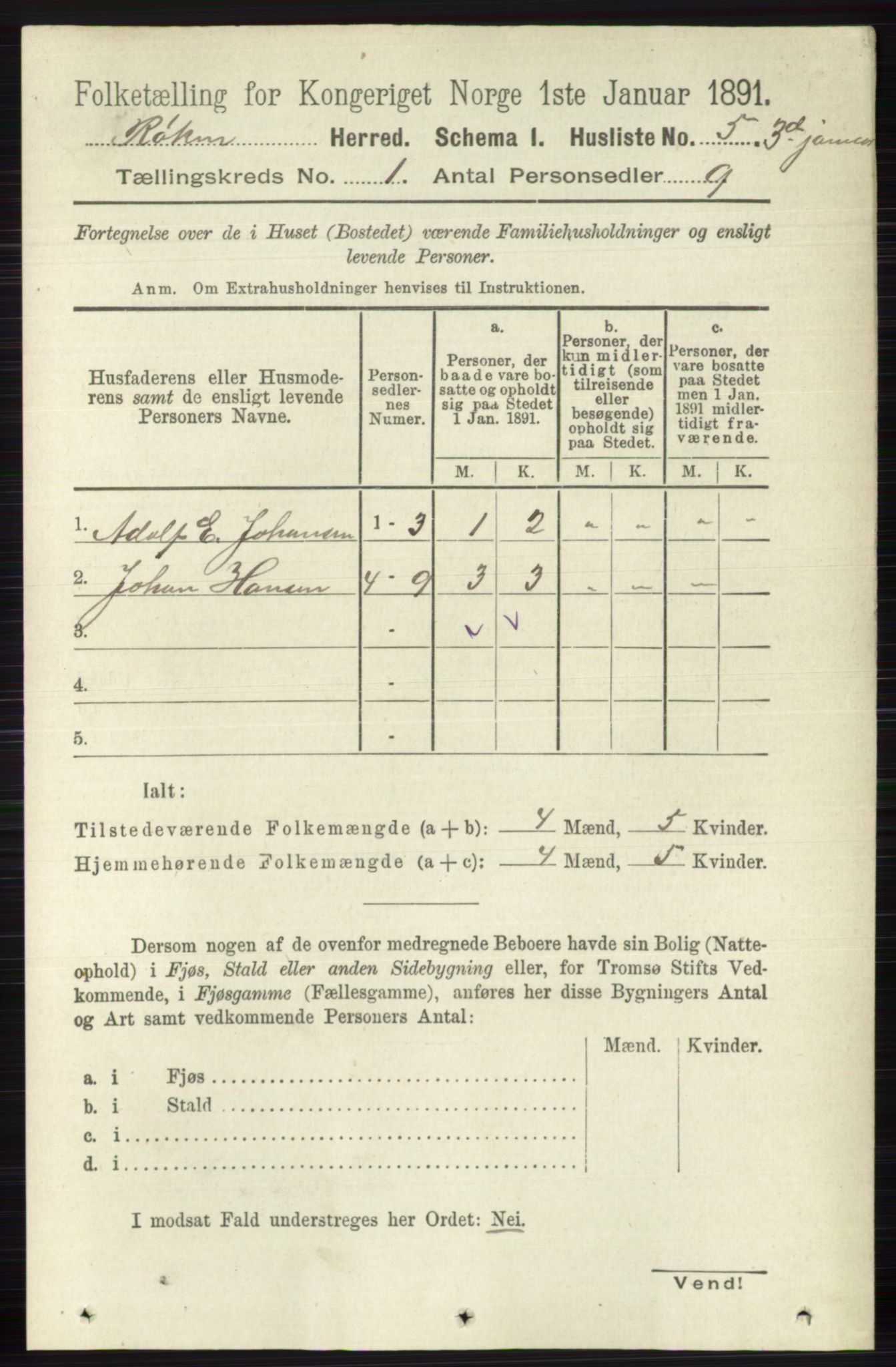 RA, 1891 census for 0627 Røyken, 1891, p. 27