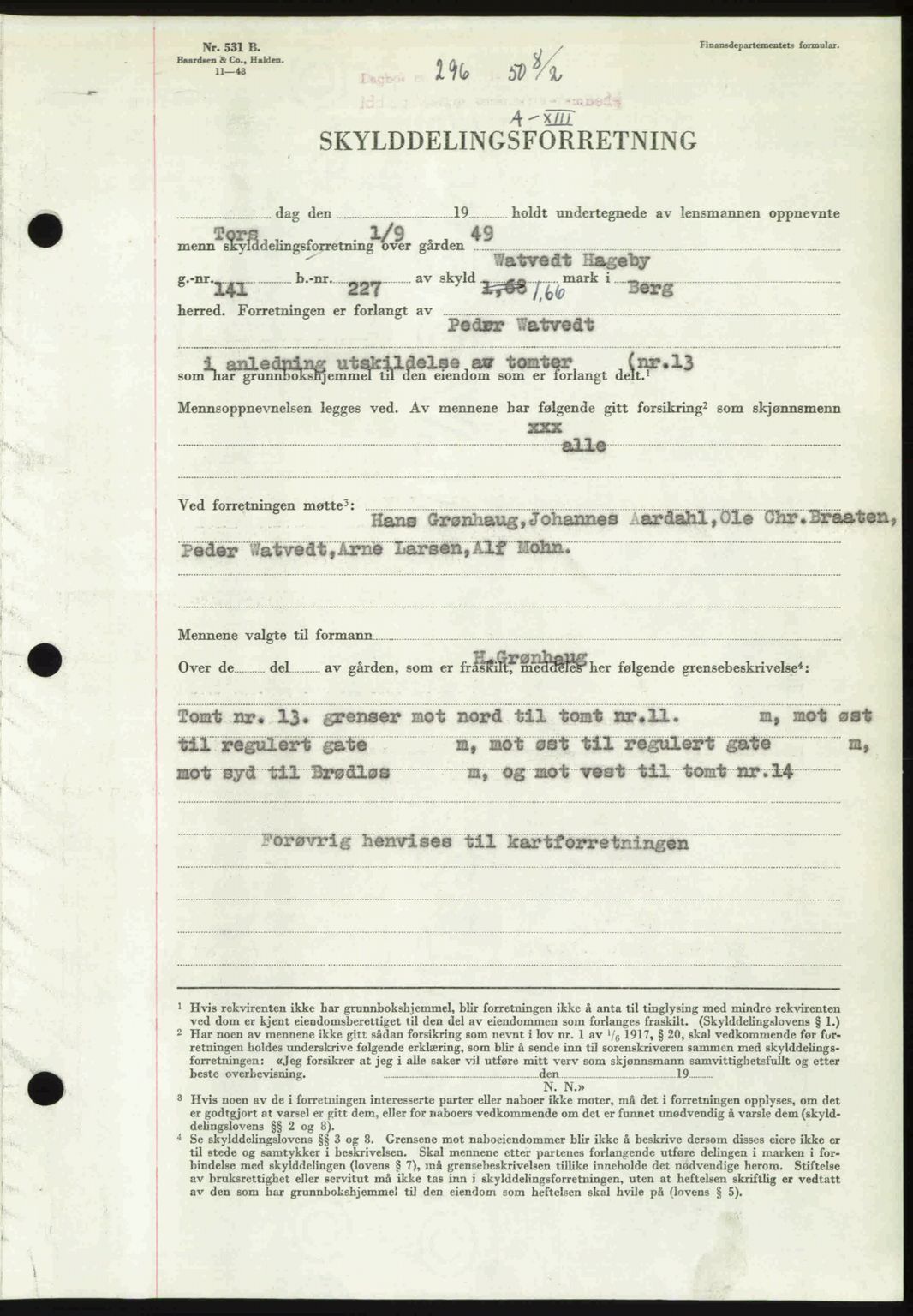 Idd og Marker sorenskriveri, AV/SAO-A-10283/G/Gb/Gbb/L0013: Mortgage book no. A13, 1949-1950, Diary no: : 296/1950