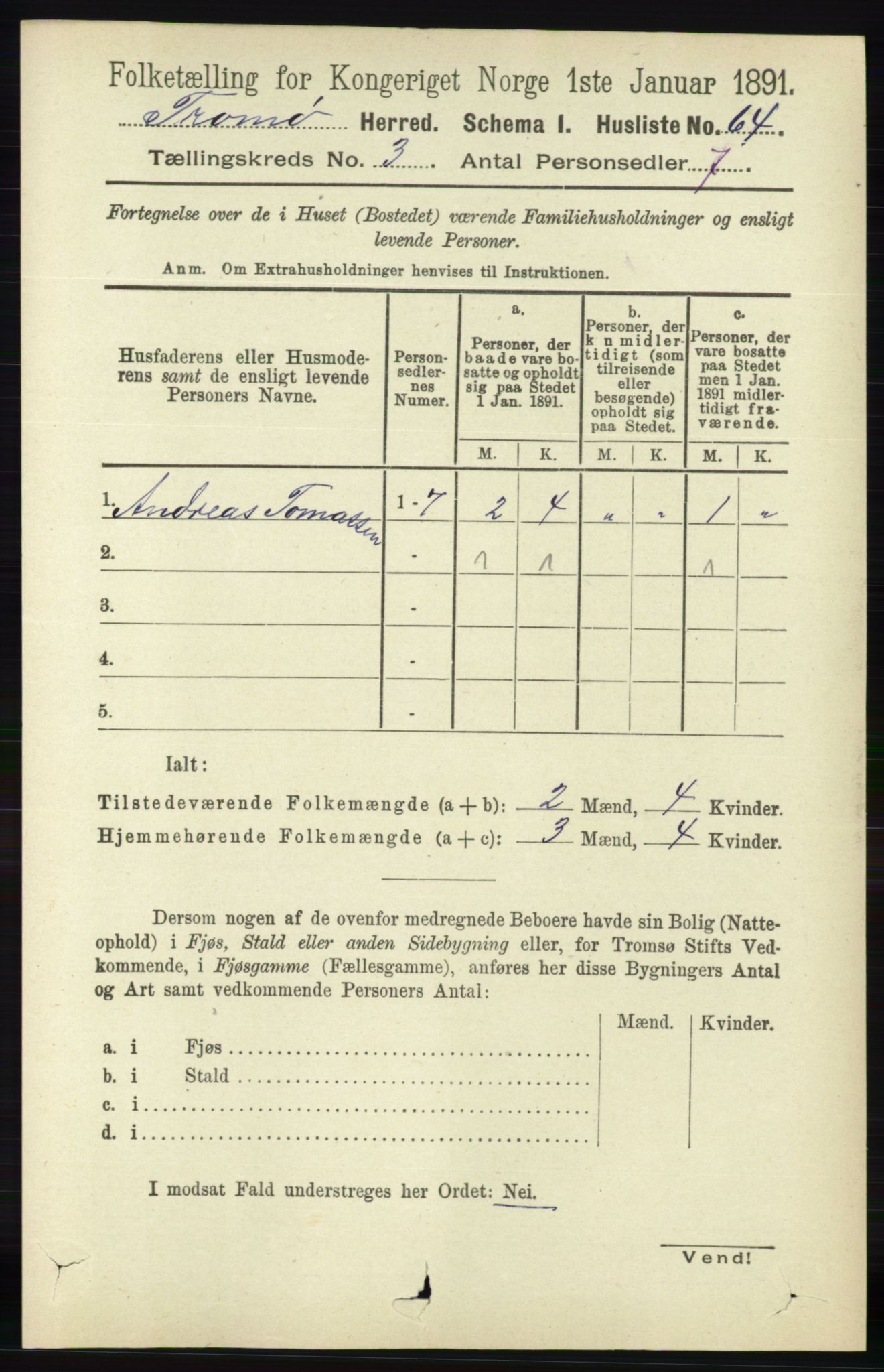 RA, 1891 census for 0921 Tromøy, 1891, p. 954