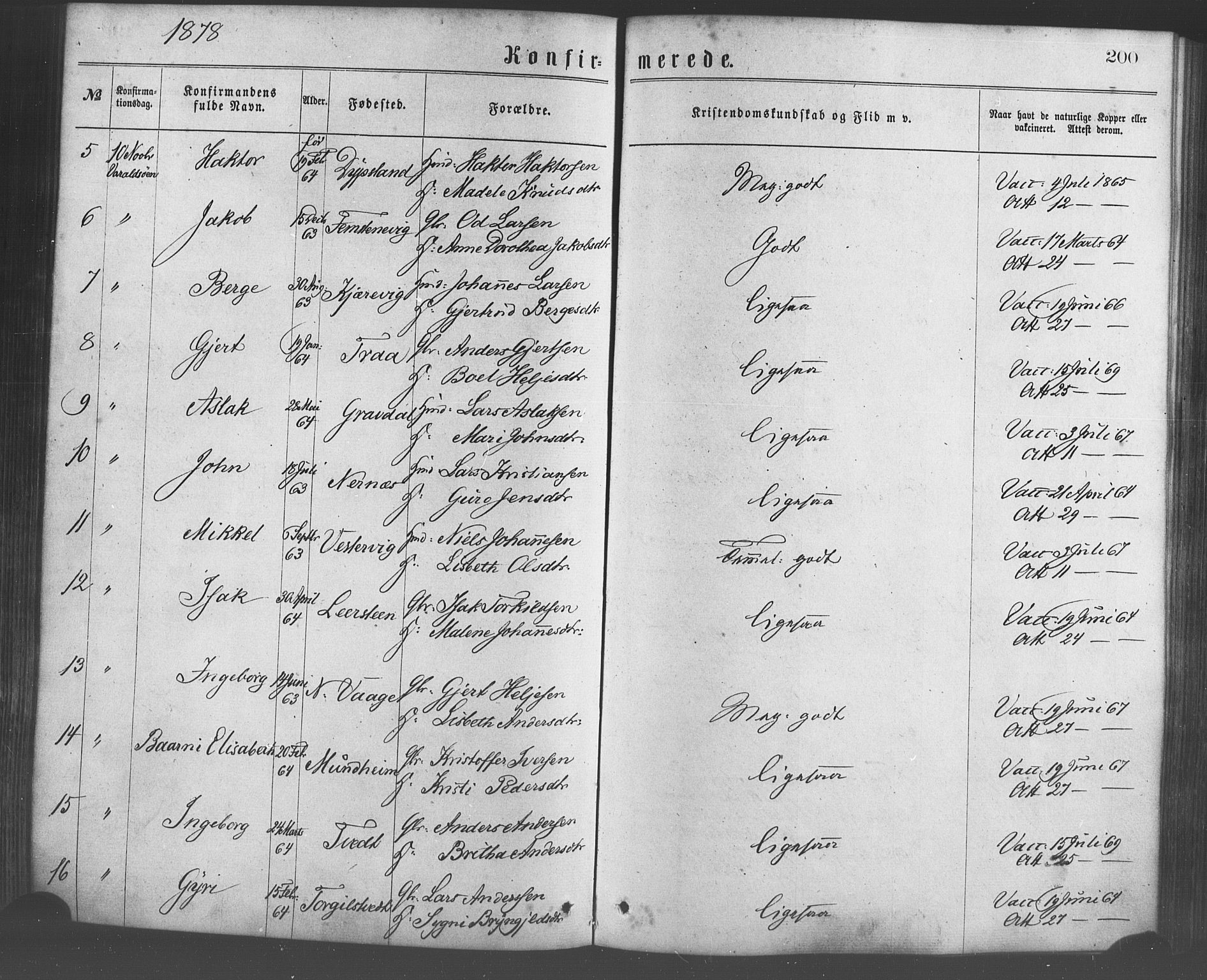 Strandebarm sokneprestembete, AV/SAB-A-78401/H/Haa: Parish register (official) no. A 9, 1872-1886, p. 200