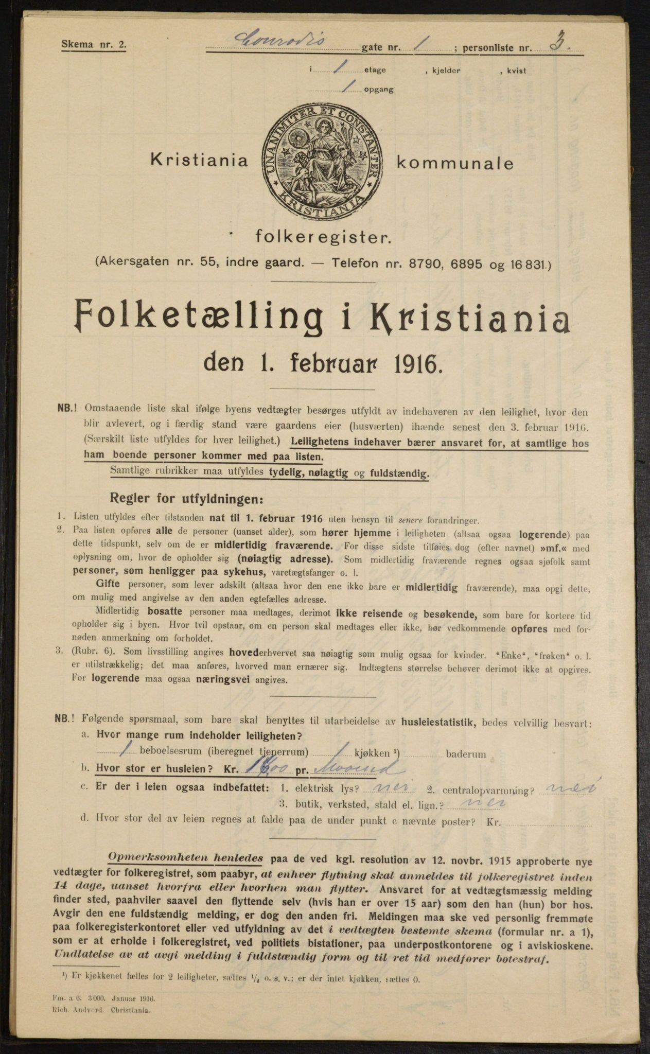 OBA, Municipal Census 1916 for Kristiania, 1916, p. 13345