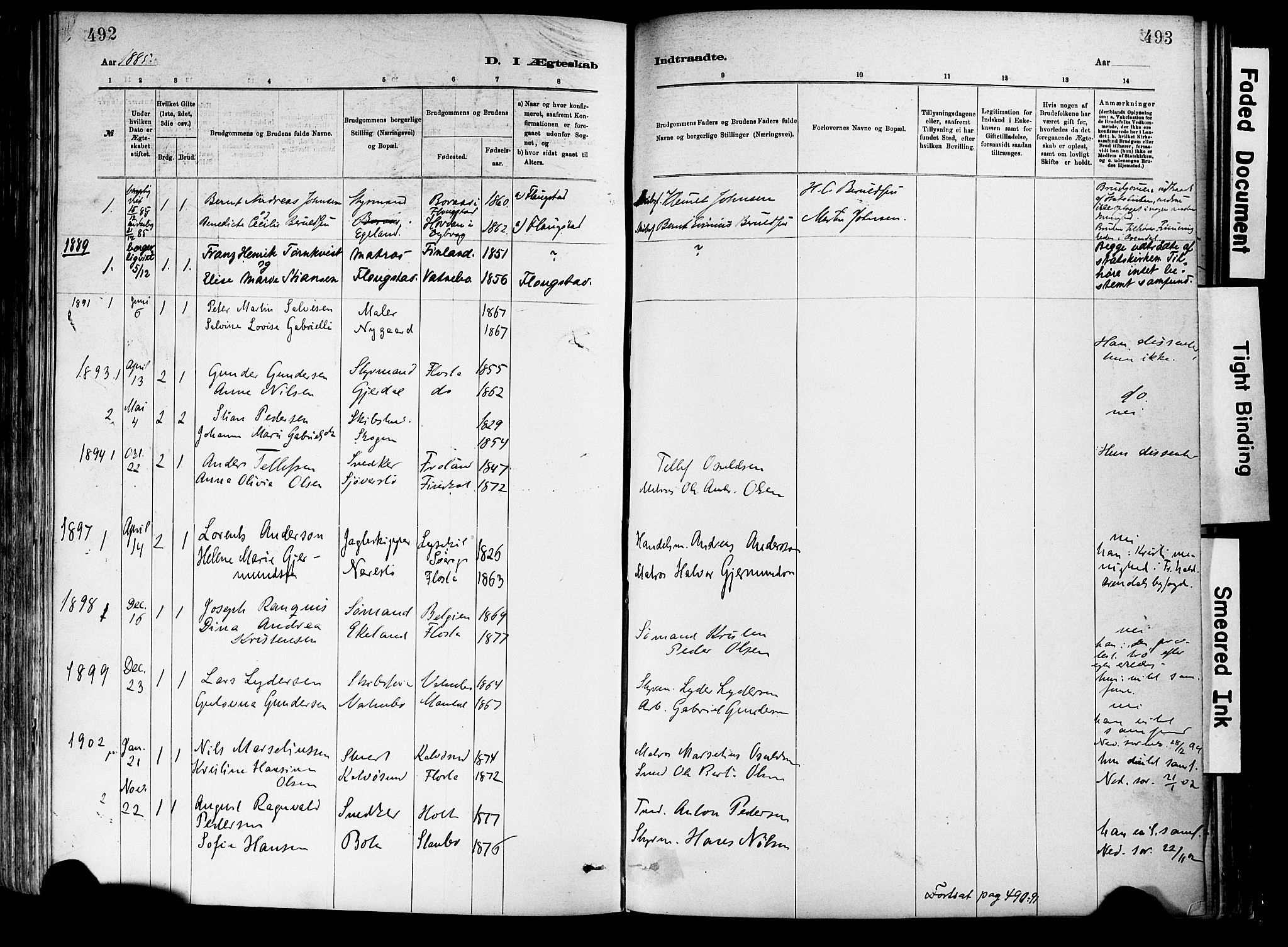 Dypvåg sokneprestkontor, SAK/1111-0007/F/Fa/Fab/L0001: Parish register (official) no. A 1, 1885-1912, p. 492-493