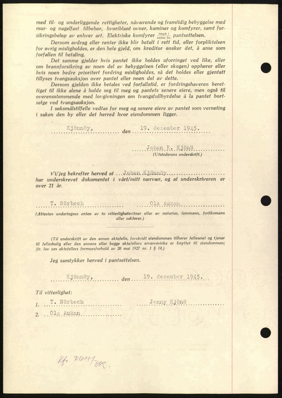 Nordmøre sorenskriveri, AV/SAT-A-4132/1/2/2Ca: Mortgage book no. B93a, 1945-1945, Diary no: : 1853/1945