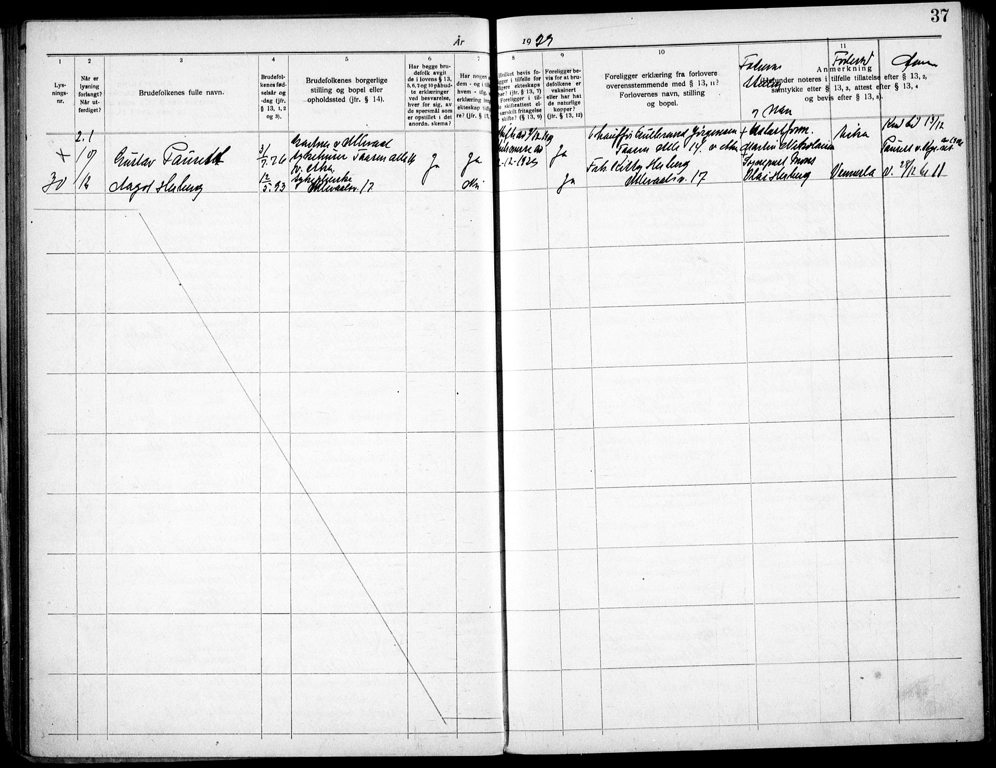 Matteus prestekontor Kirkebøker, AV/SAO-A-10870/H/Ha/L0001: Banns register no. 1, 1919-1937, p. 37