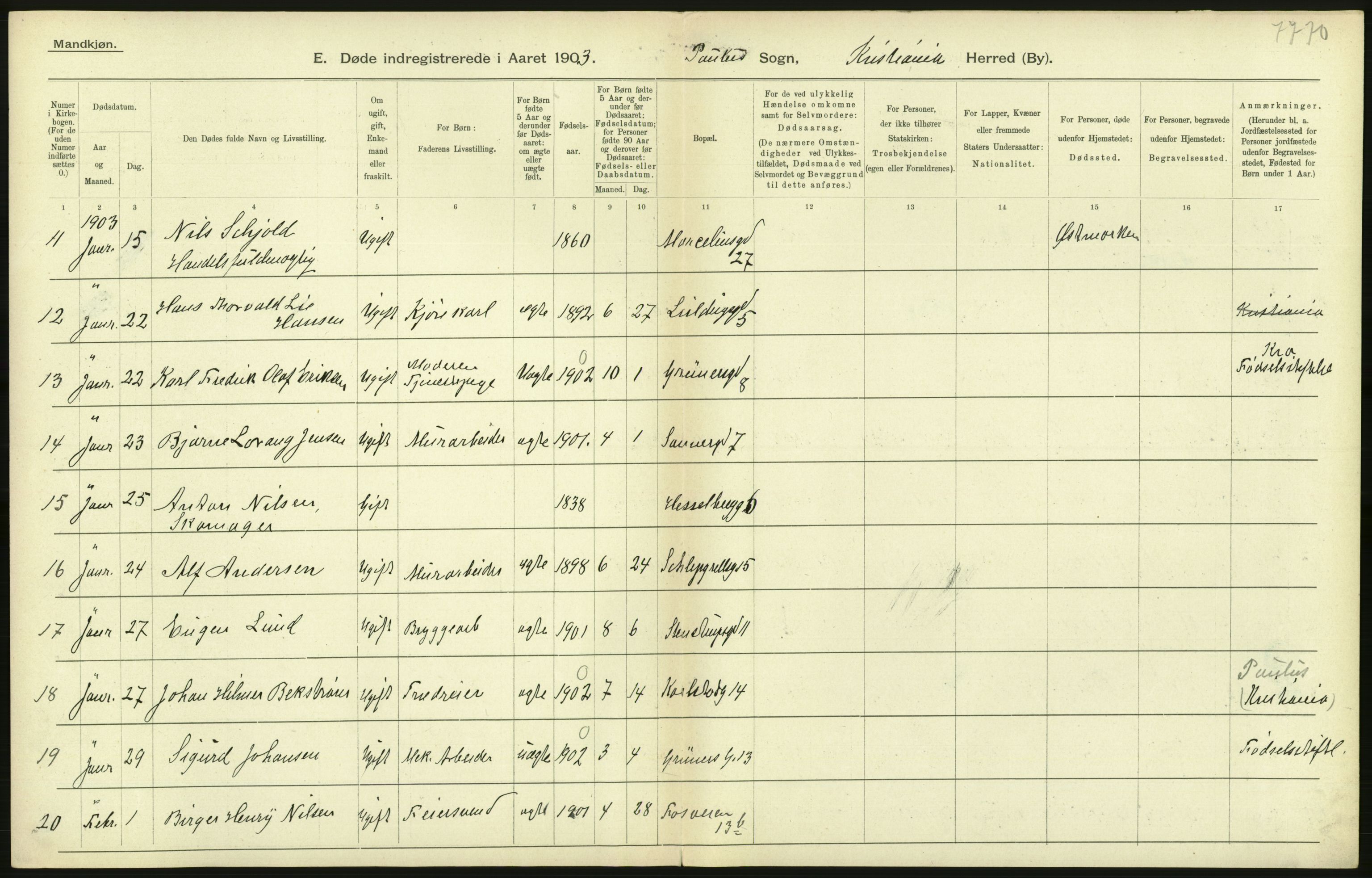 Statistisk sentralbyrå, Sosiodemografiske emner, Befolkning, AV/RA-S-2228/D/Df/Dfa/Dfaa/L0004: Kristiania: Gifte, døde, 1903, p. 302