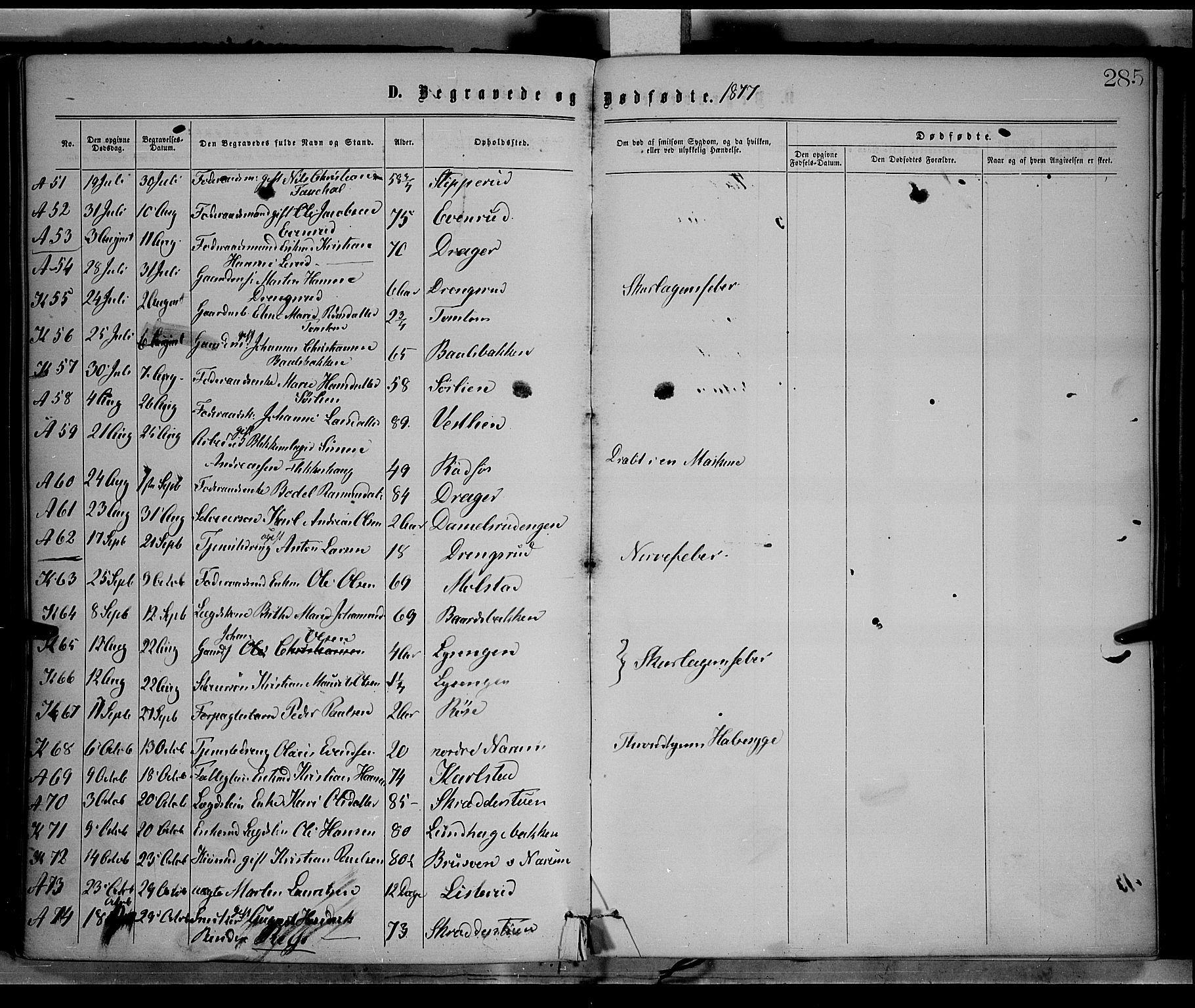 Vestre Toten prestekontor, SAH/PREST-108/H/Ha/Haa/L0008: Parish register (official) no. 8, 1870-1877, p. 285