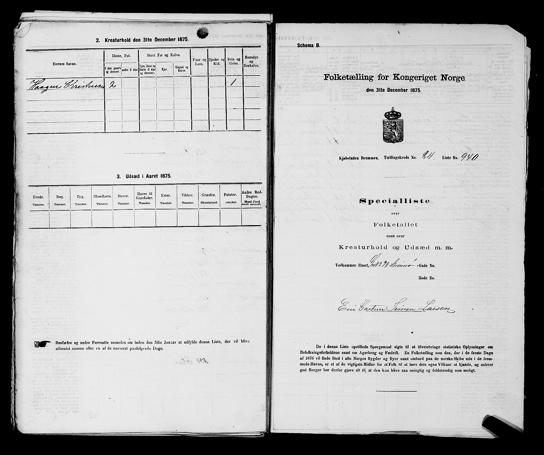 SAKO, 1875 census for 0602 Drammen, 1875, p. 2541