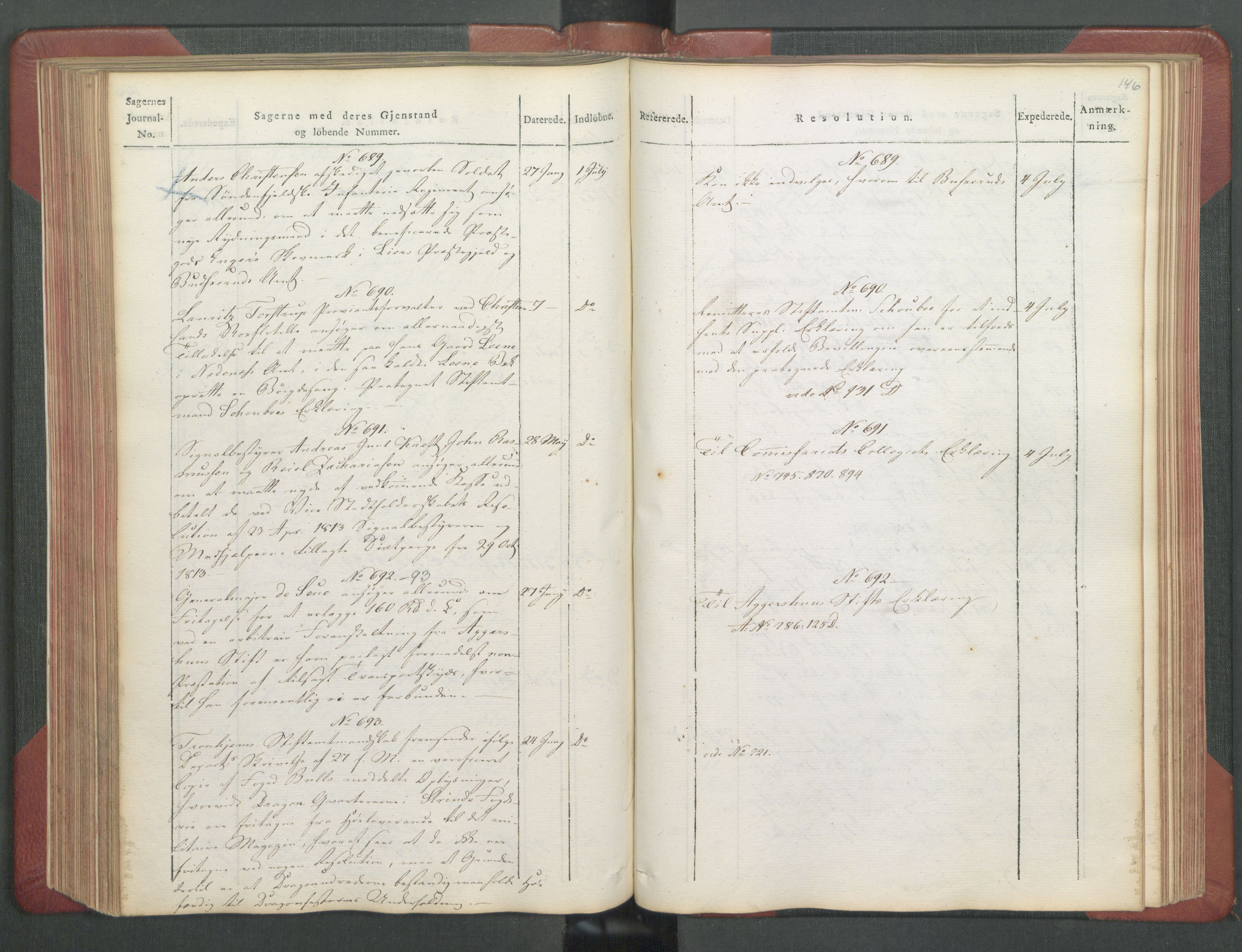 Departementene i 1814, AV/RA-S-3899/Fb/L0029: Journal A 1-900 (ekstraktprotokoll), 1814, p. 146