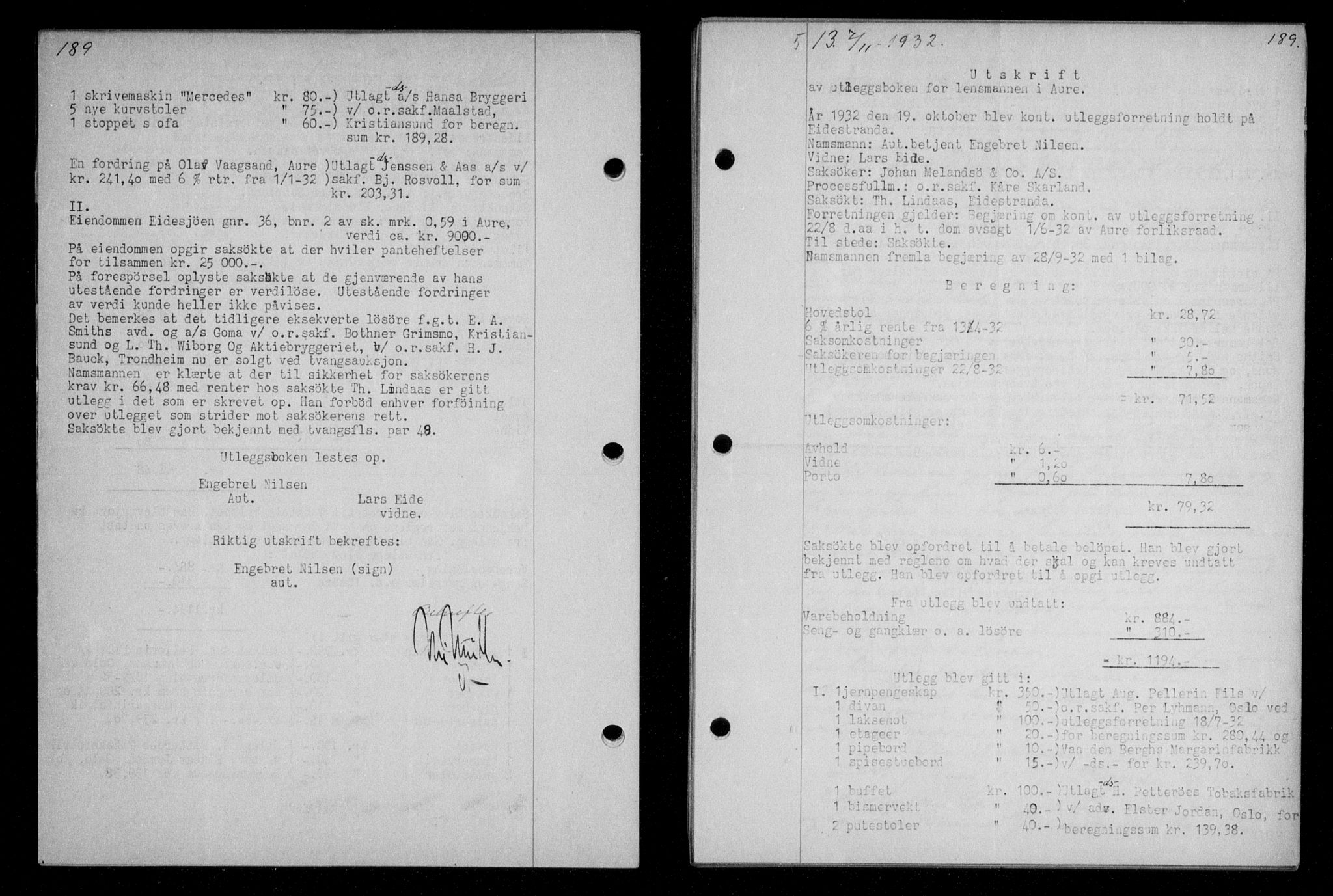 Nordmøre sorenskriveri, AV/SAT-A-4132/1/2/2Ca/L0076: Mortgage book no. 66, 1932-1933, Deed date: 07.11.1932