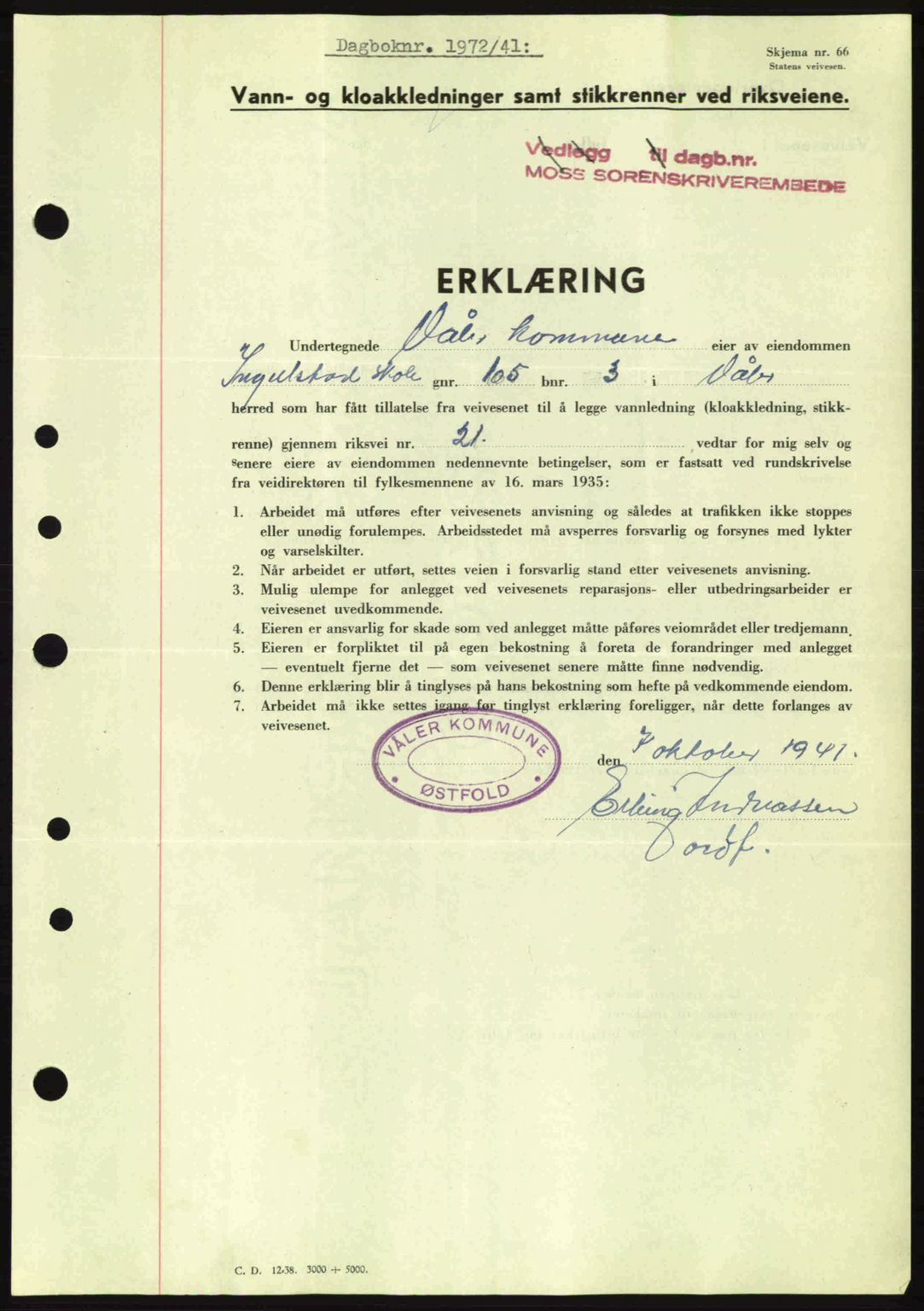 Moss sorenskriveri, SAO/A-10168: Mortgage book no. A9, 1941-1942, Diary no: : 1972/1941