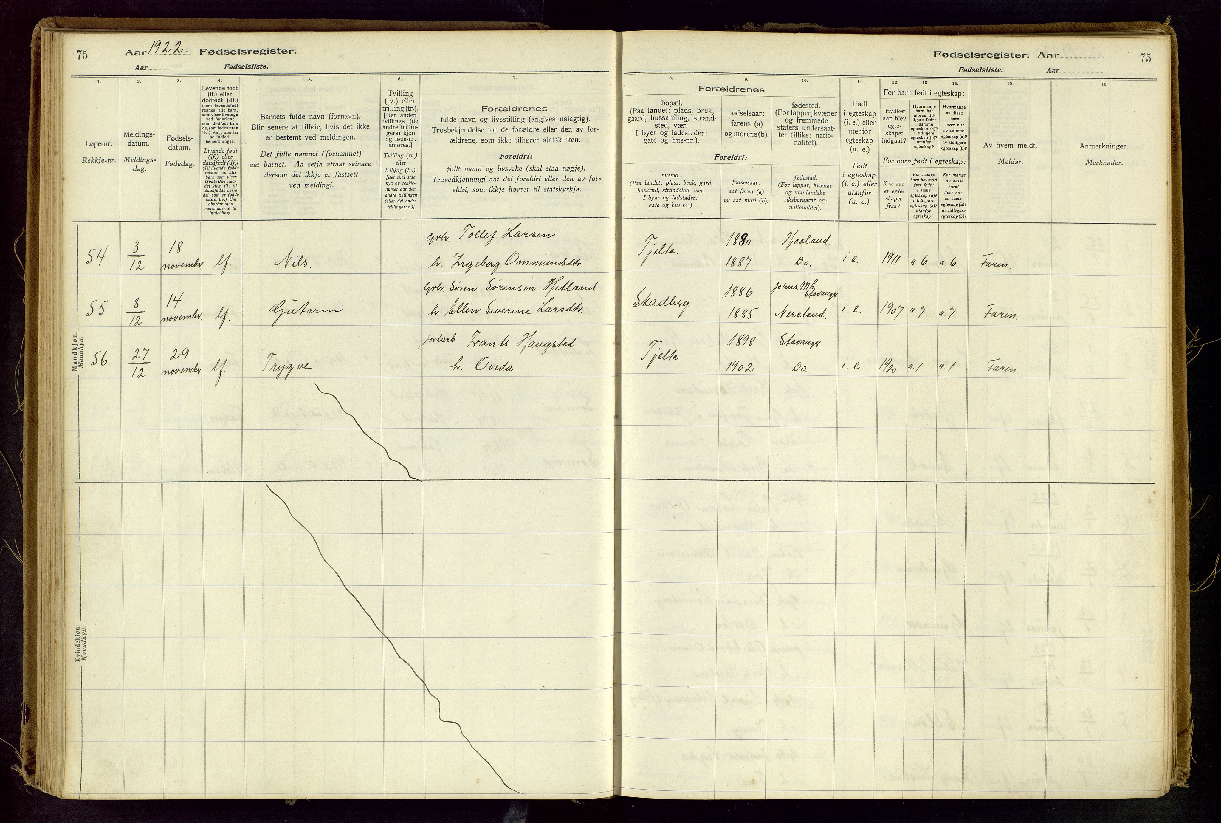 Håland sokneprestkontor, AV/SAST-A-101802/001/704BA/L0001: Birth register no. 1, 1916-1936, p. 75