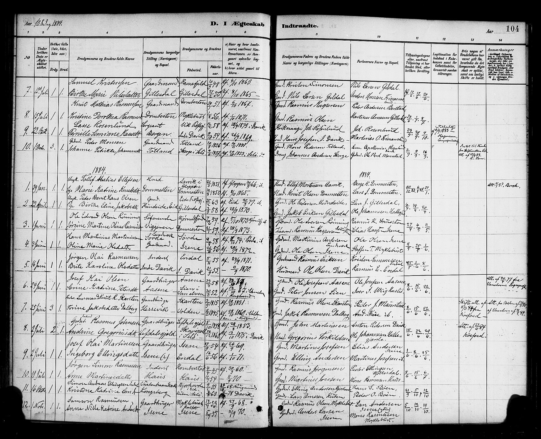 Davik sokneprestembete, AV/SAB-A-79701/H/Haa/Haab/L0001: Parish register (official) no. B 1, 1882-1900, p. 104