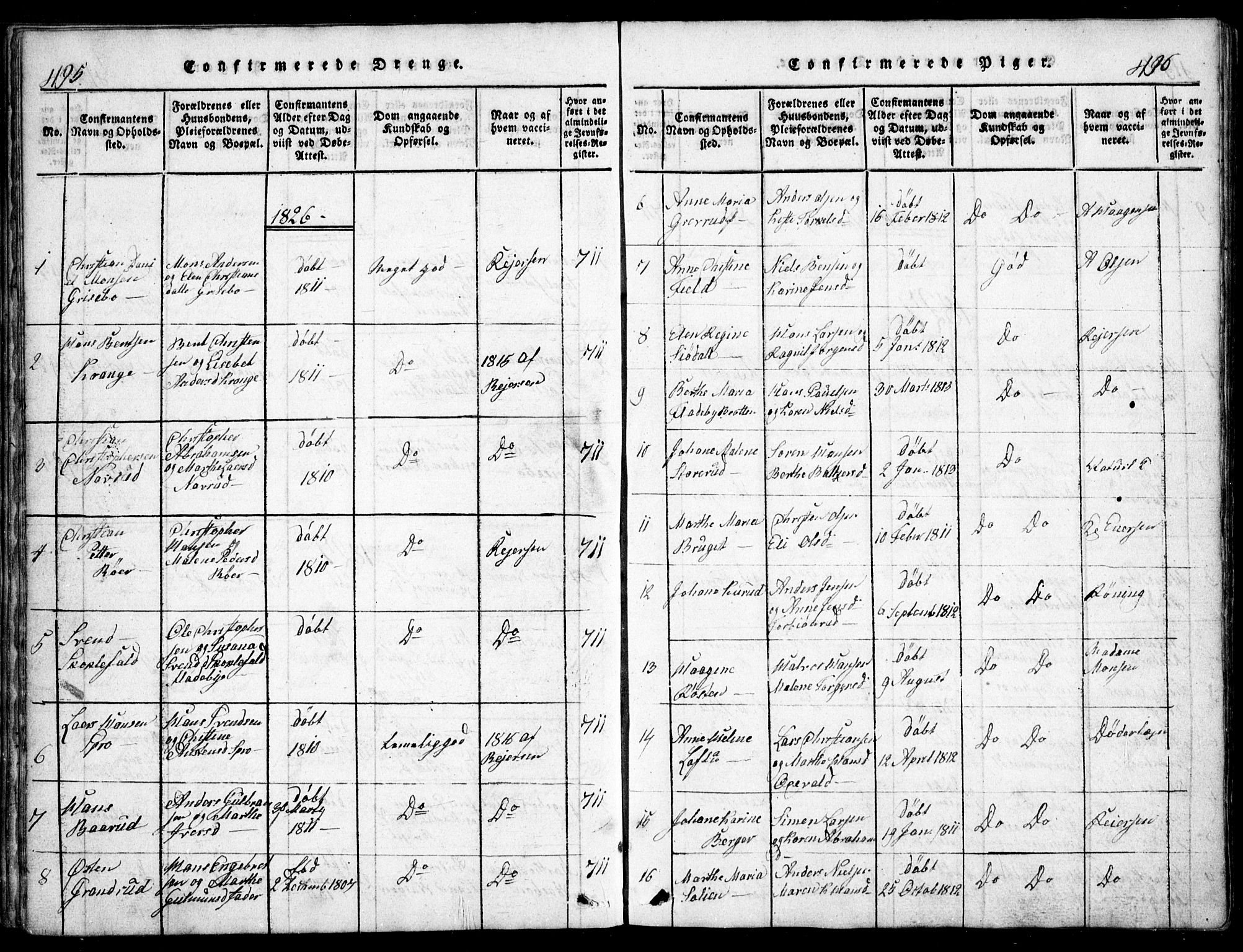 Nesodden prestekontor Kirkebøker, SAO/A-10013/G/Ga/L0001: Parish register (copy) no. I 1, 1814-1847, p. 495-496