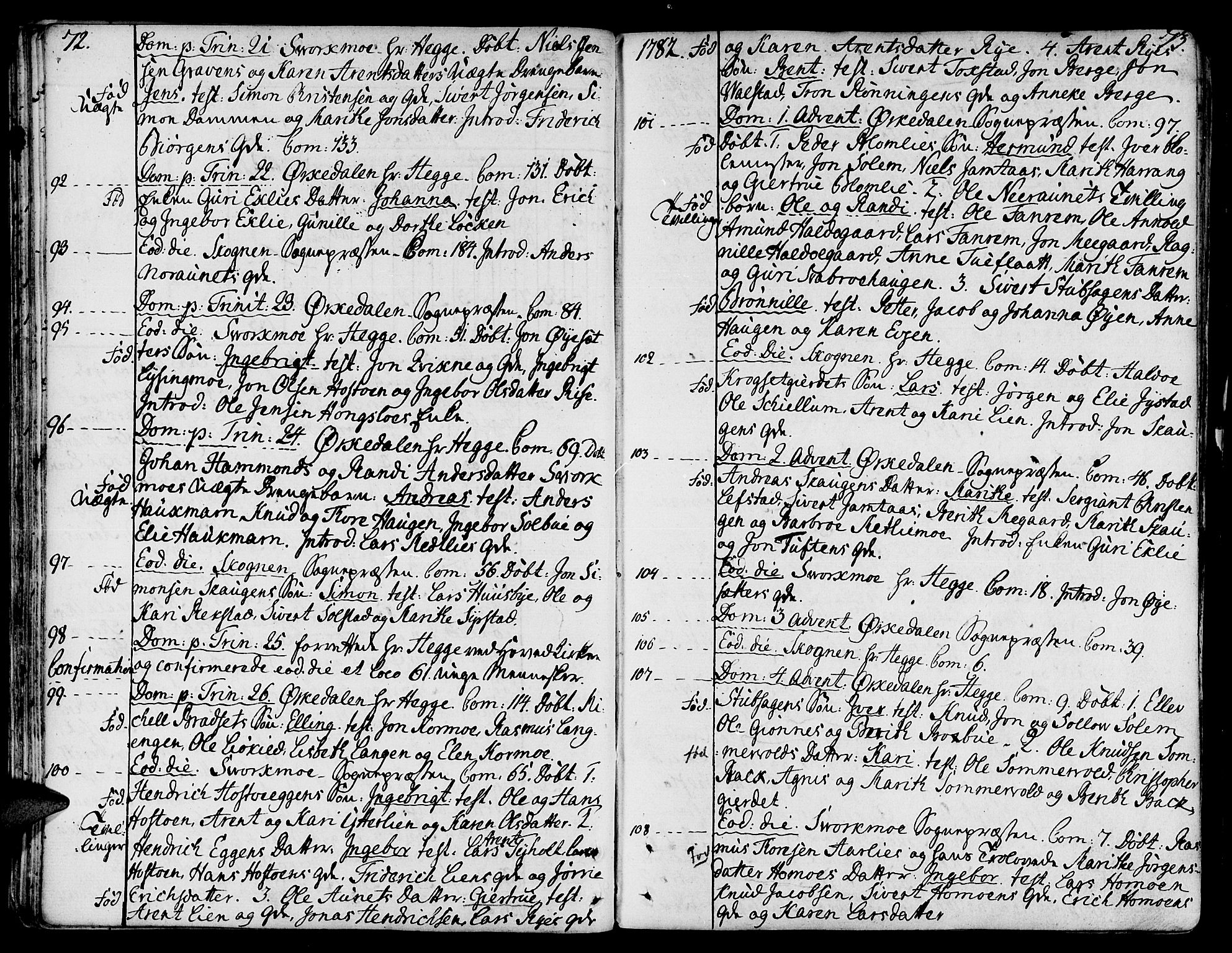 Ministerialprotokoller, klokkerbøker og fødselsregistre - Sør-Trøndelag, SAT/A-1456/668/L0802: Parish register (official) no. 668A02, 1776-1799, p. 72-73