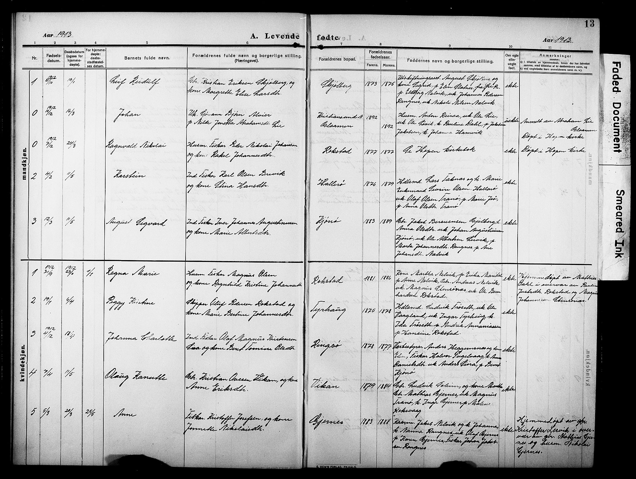 Ministerialprotokoller, klokkerbøker og fødselsregistre - Møre og Romsdal, AV/SAT-A-1454/581/L0943: Parish register (copy) no. 581C01, 1909-1931, p. 13