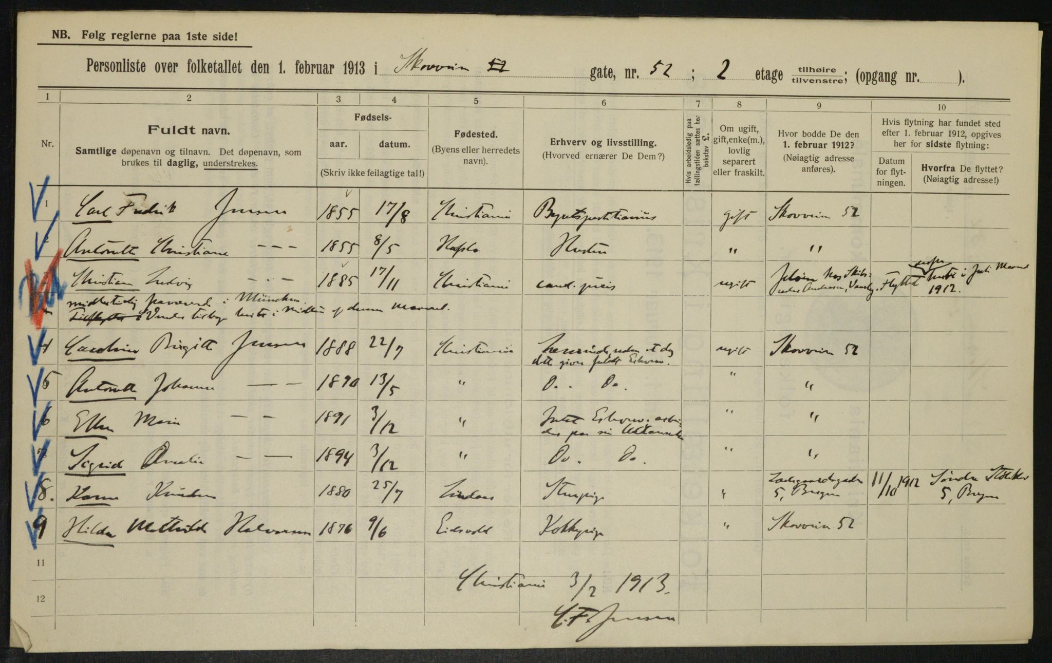 OBA, Municipal Census 1913 for Kristiania, 1913, p. 96934