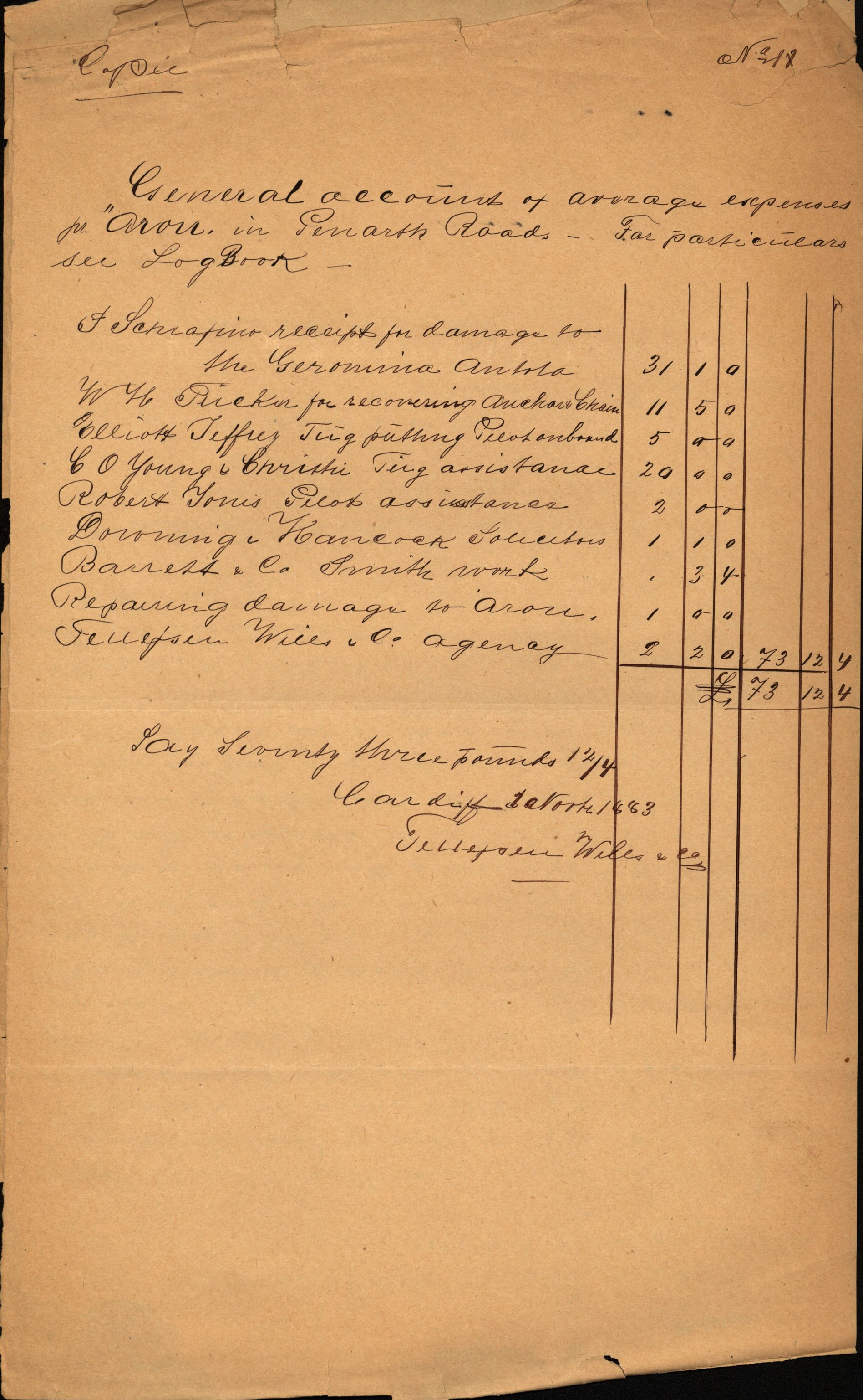 Pa 63 - Østlandske skibsassuranceforening, VEMU/A-1079/G/Ga/L0016/0016: Havaridokumenter / St. Petersburg, Ariel, B.M. Width, Aron, 1883, p. 24