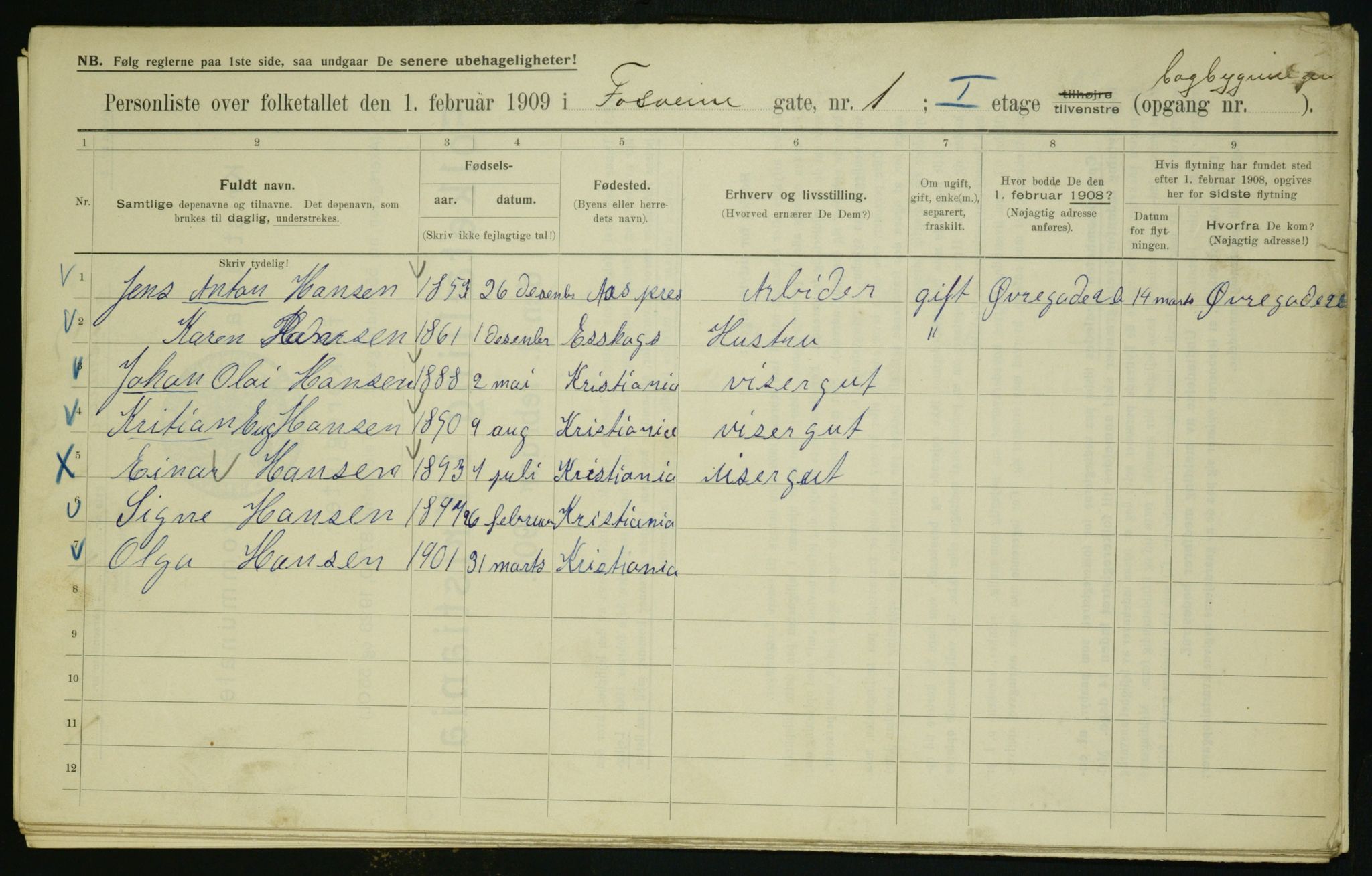 OBA, Municipal Census 1909 for Kristiania, 1909, p. 22298