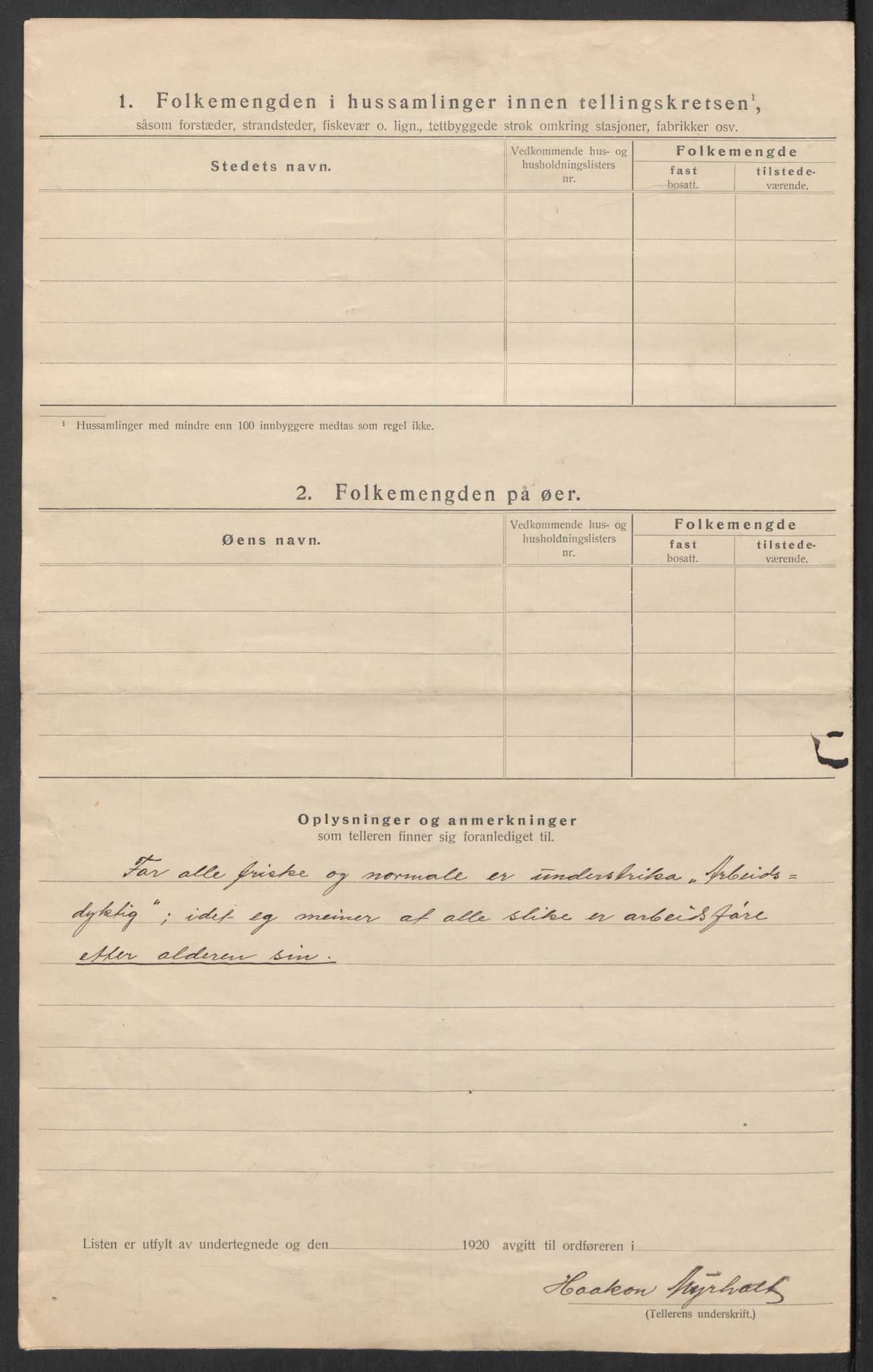 SAT, 1920 census for Hemne, 1920, p. 14