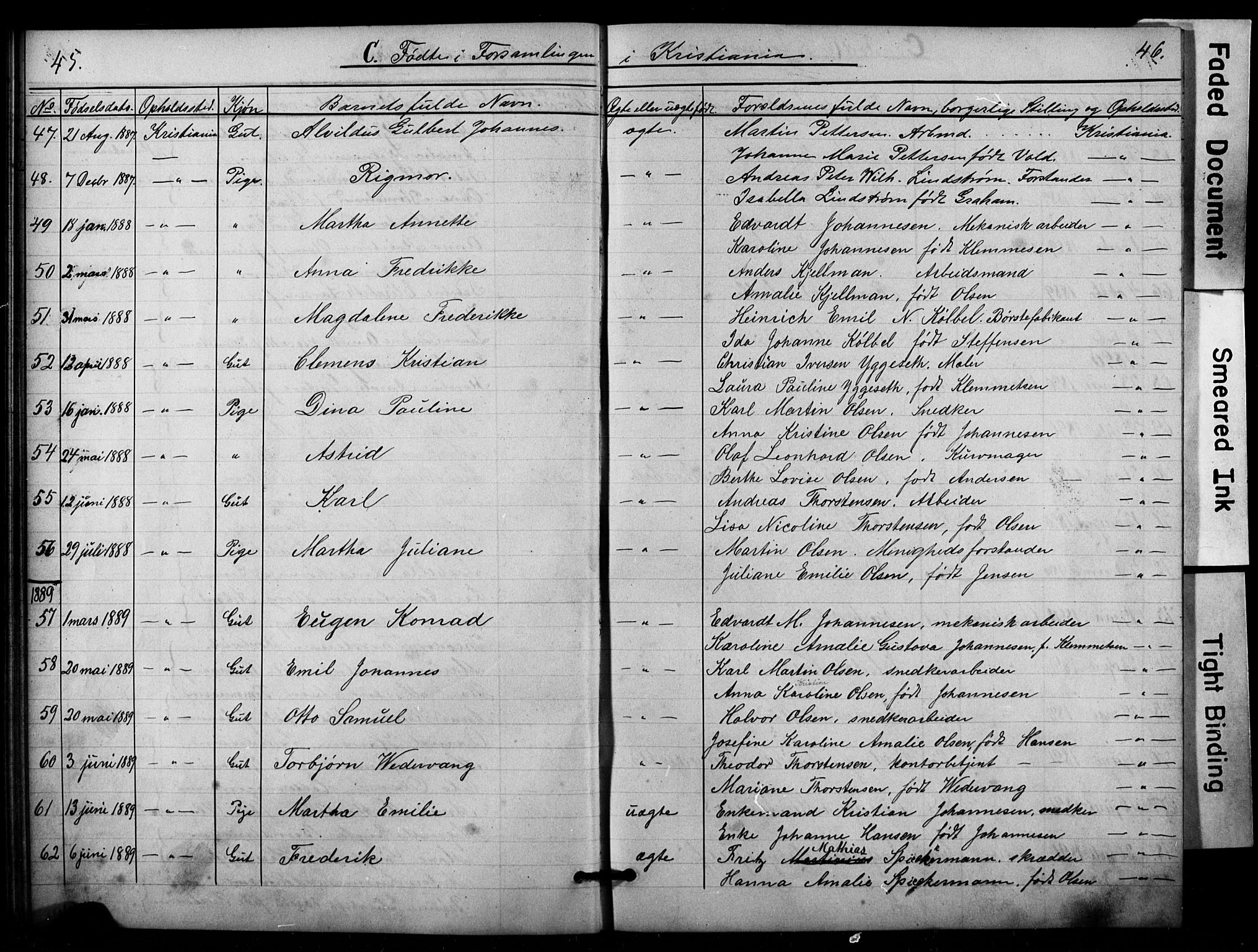 Den katolsk apostoliske menighet i Oslo , SAO/PAO-0214/F/Fa/L0001: Dissenter register no. 1, 1877-1891, p. 45-46