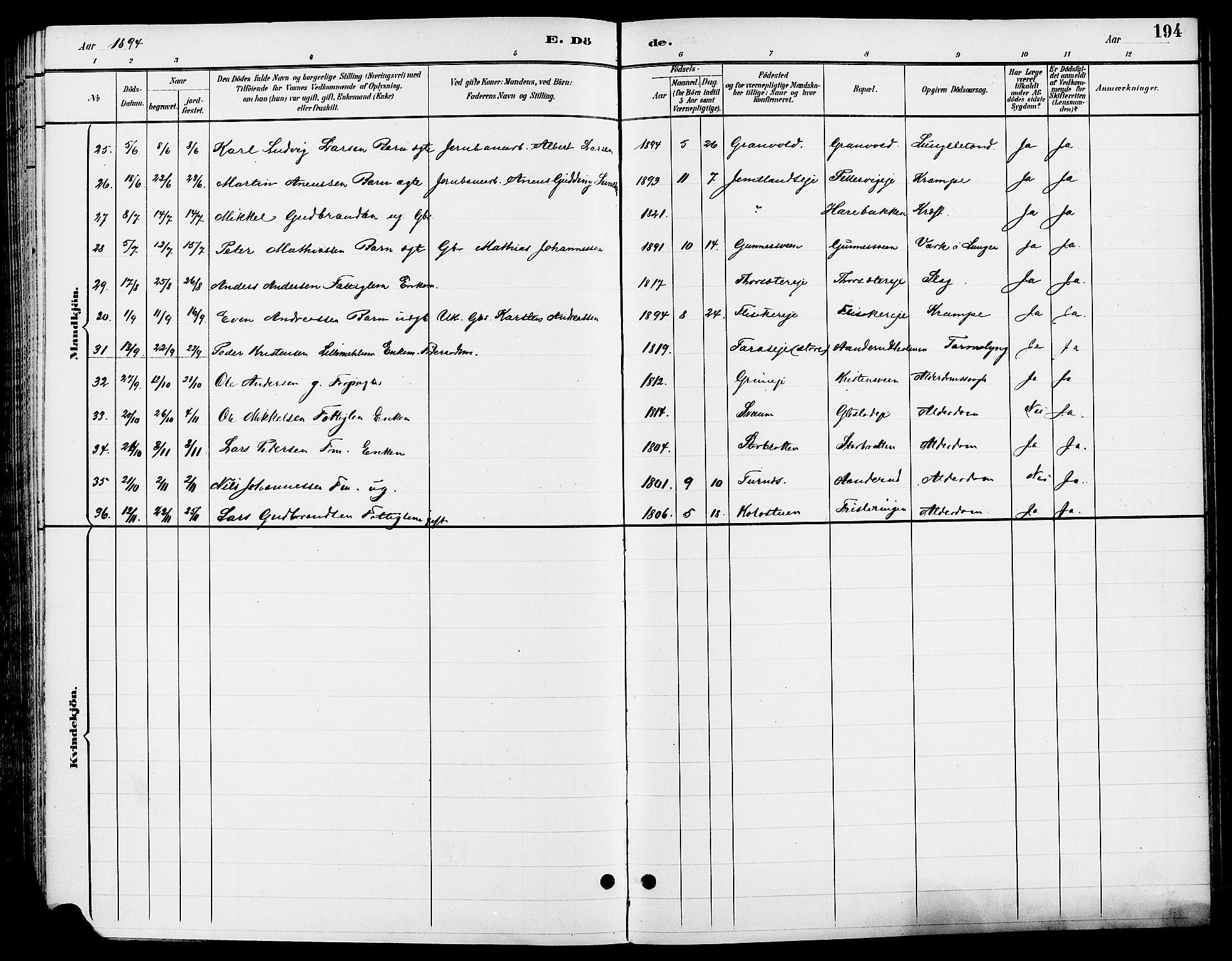 Ringsaker prestekontor, AV/SAH-PREST-014/L/La/L0014: Parish register (copy) no. 14, 1891-1904, p. 194